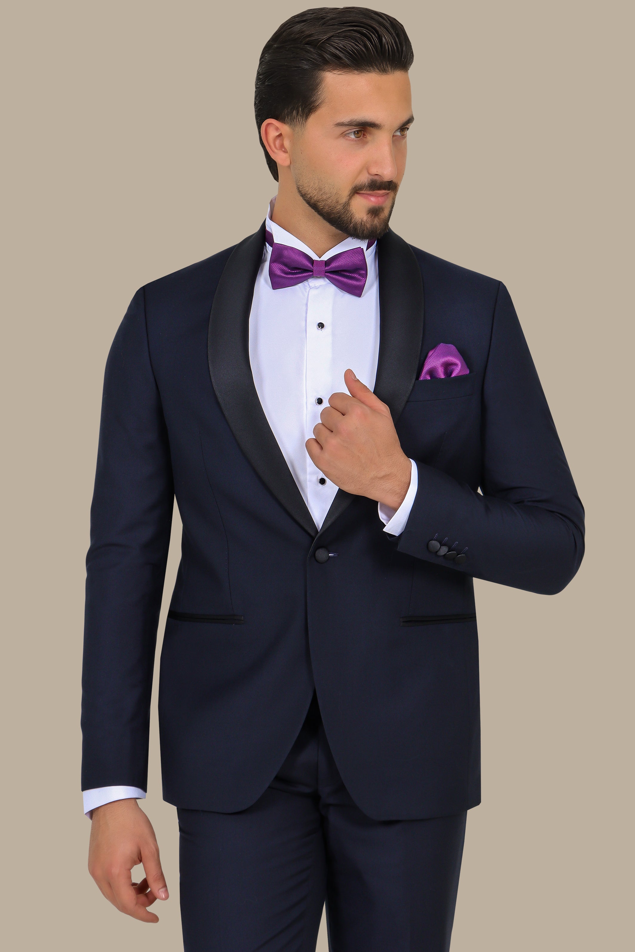 Navy and Black Shawl Lapel Tuxedo