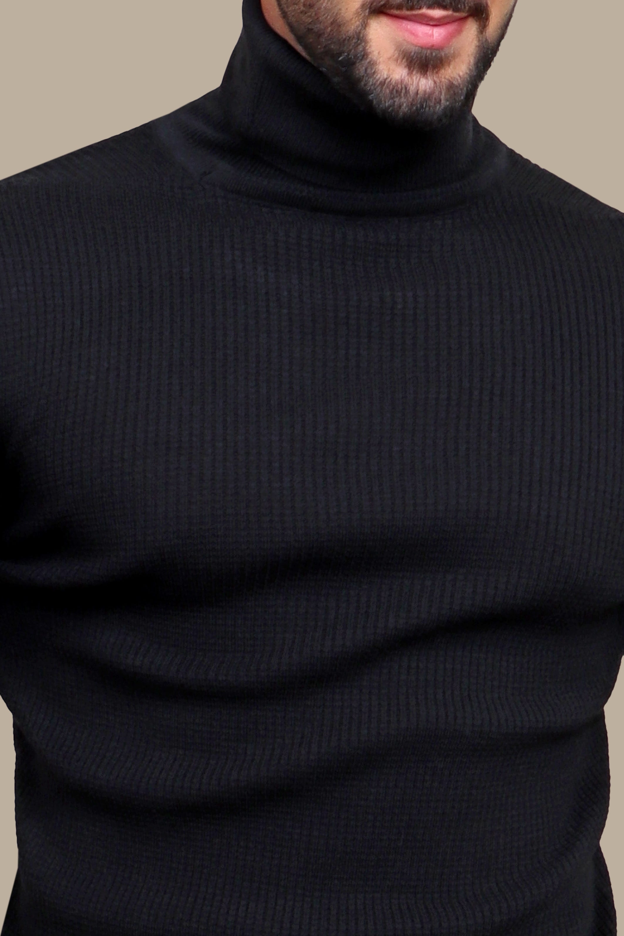 Opulent Noir: Structured Black Turtle Neck Sweater