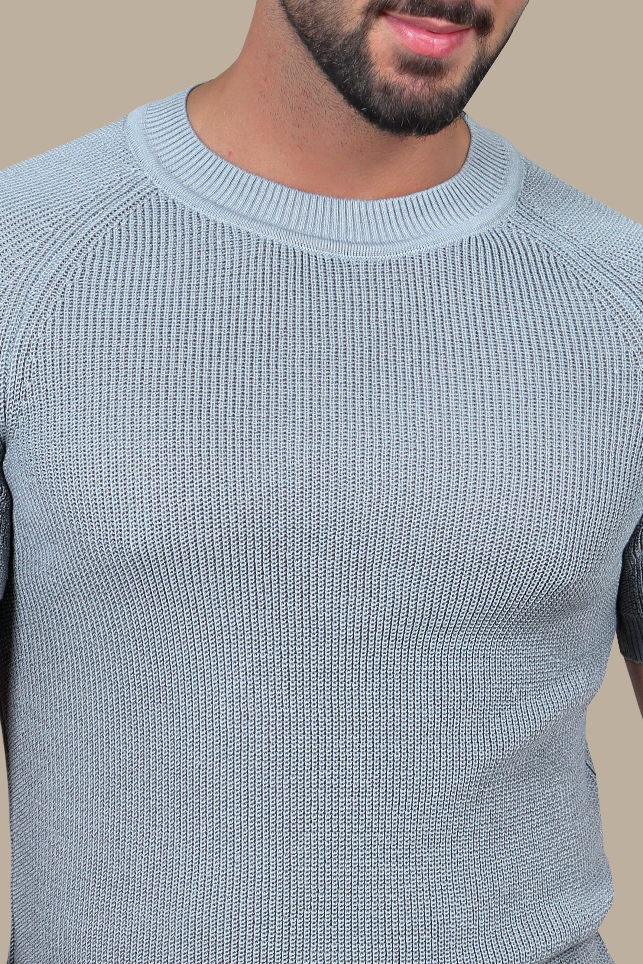 Essential Elegance: Grey Knitted Round Neck T-Shirt