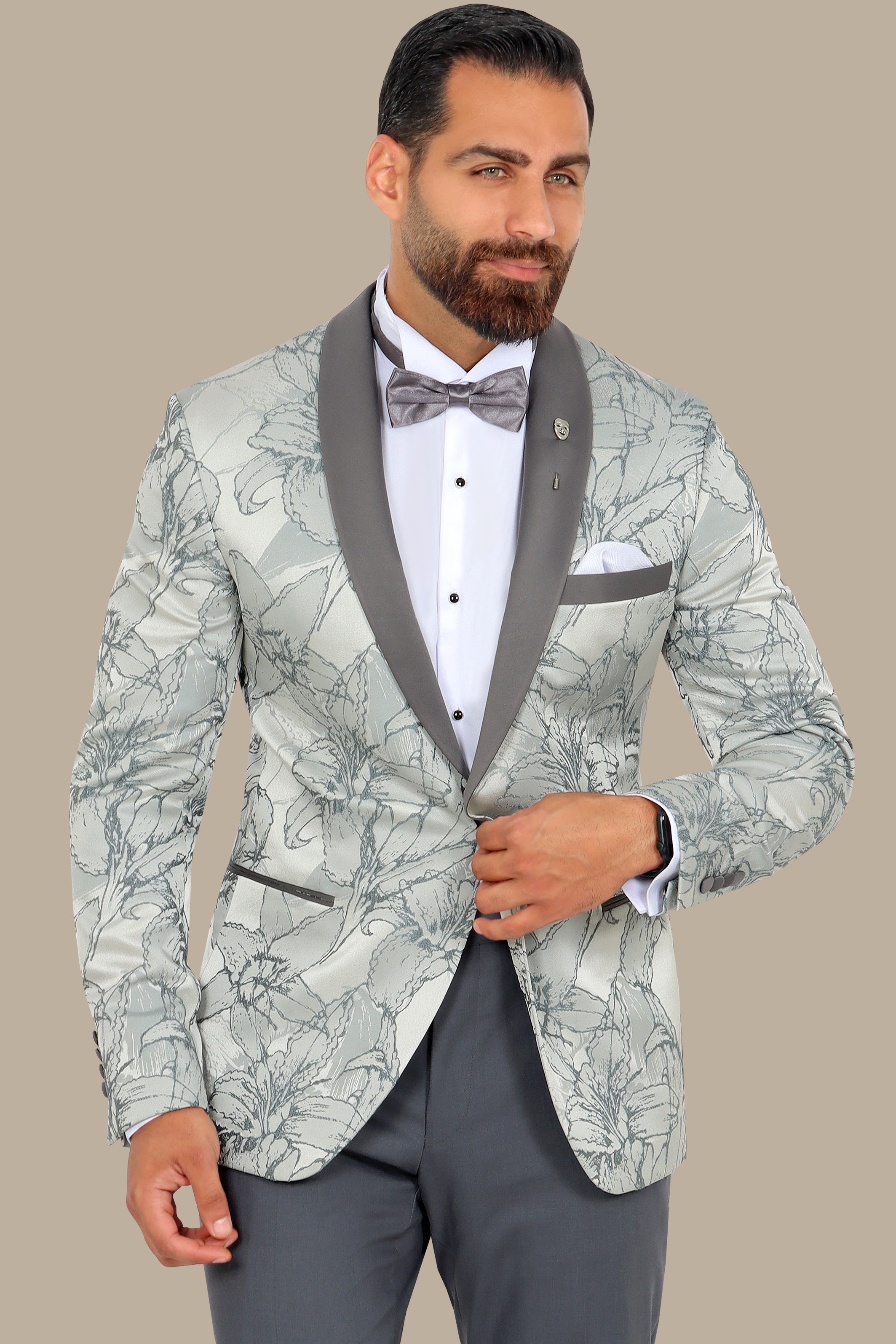 Grey Jacquard Blazer with Col Chale