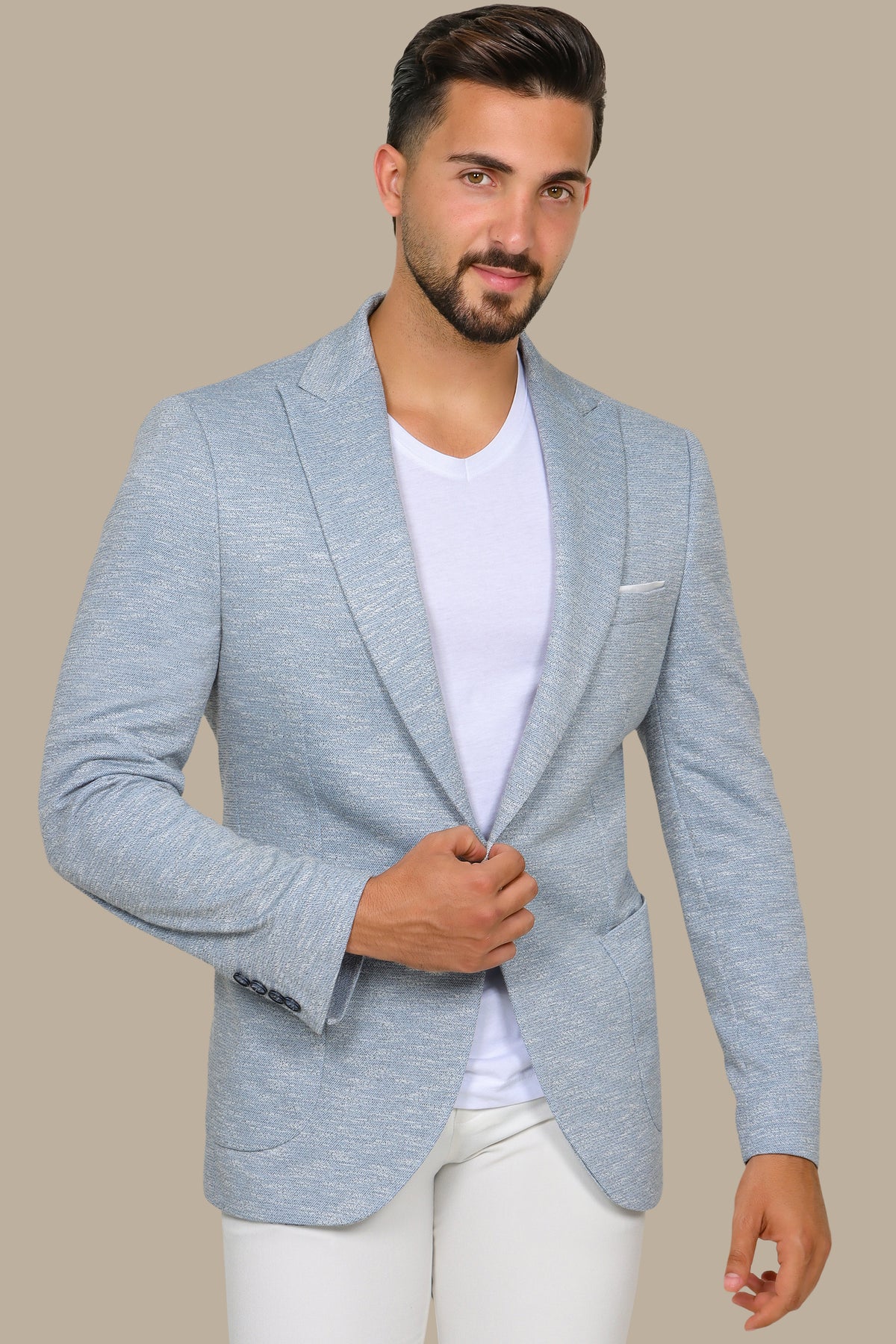 Skyline Blue: Stretch Peak Blazer with Patch Pockets