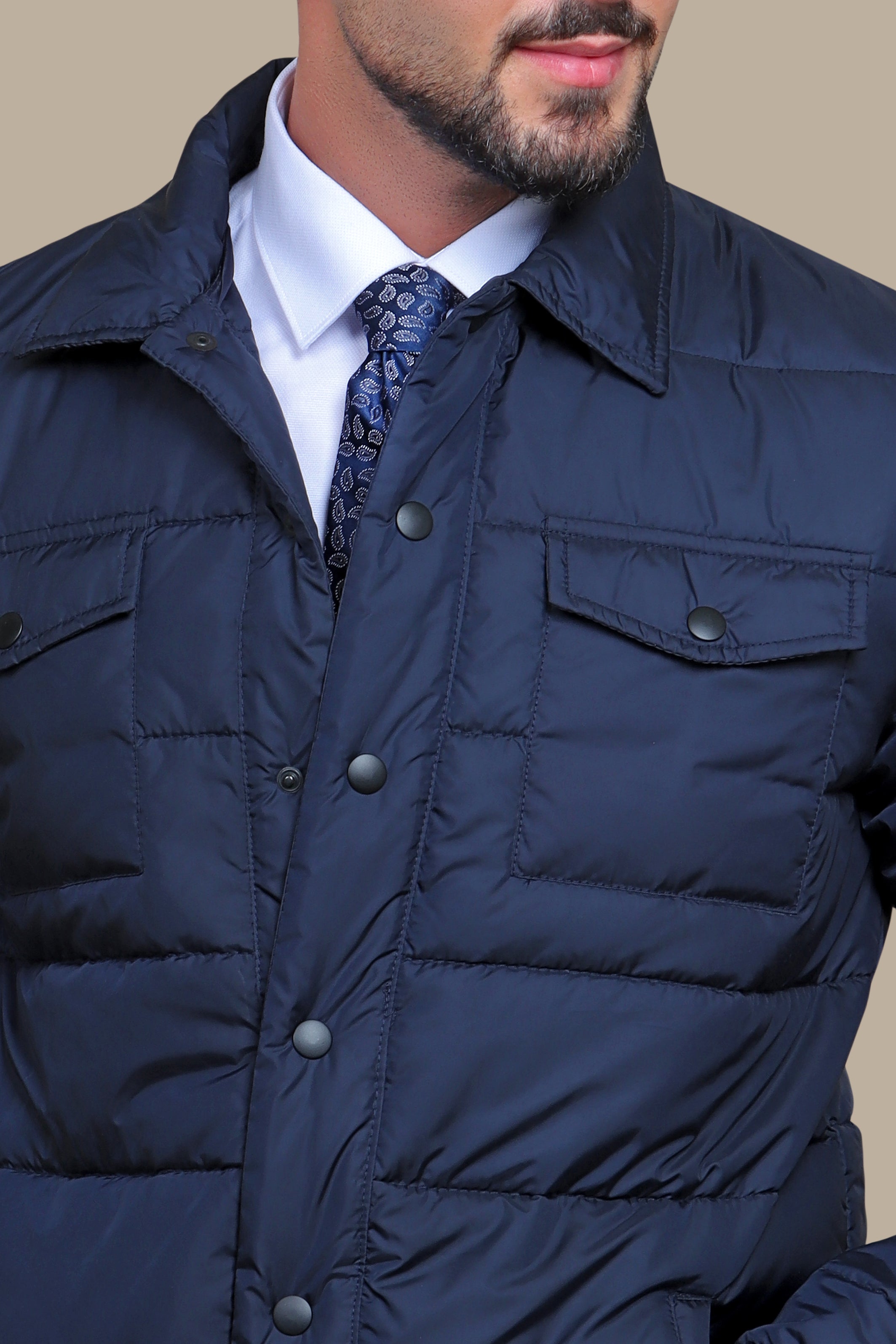 Navy Elegance: Lightweight Puffer Jacket for Effortless Style