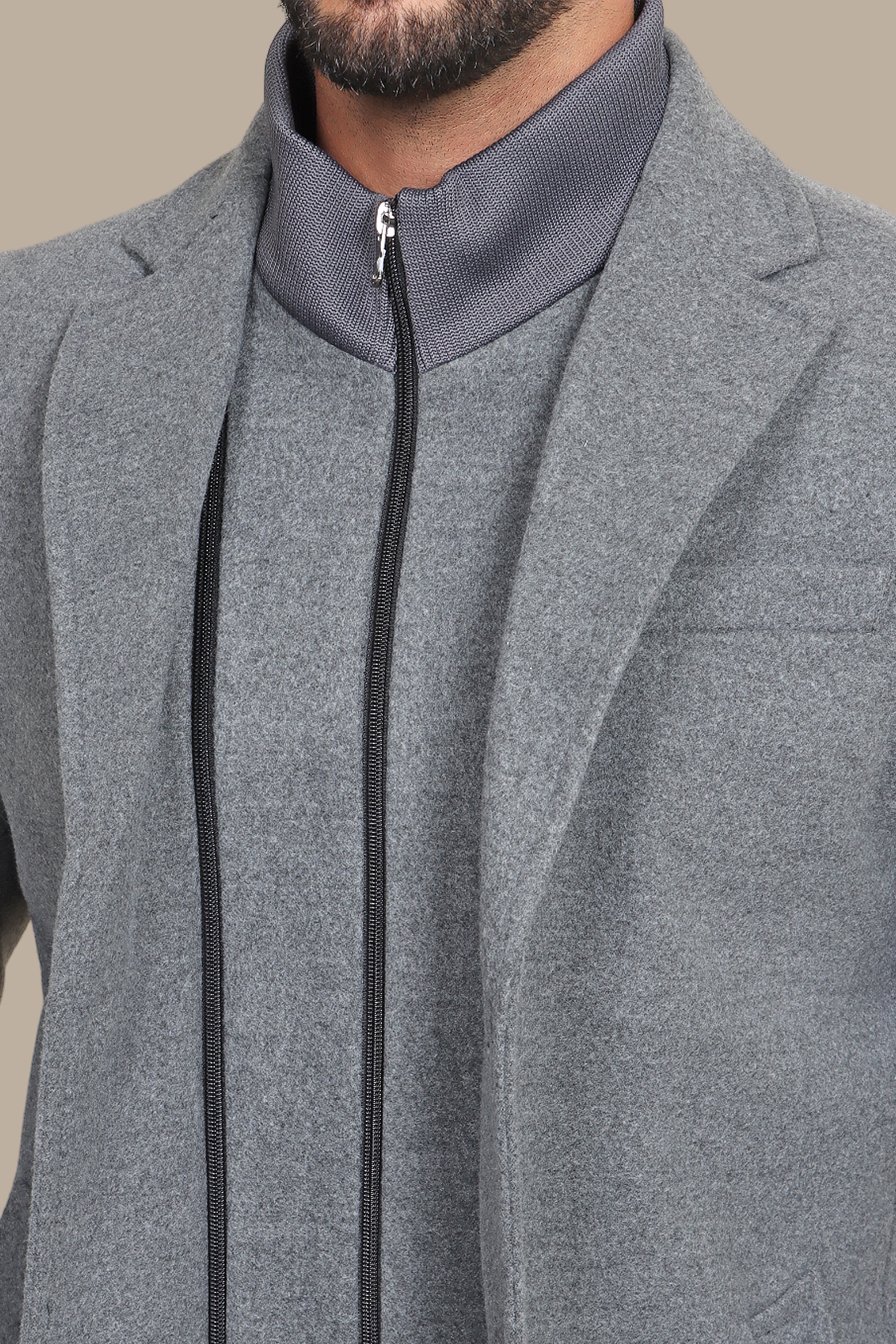 Light Gray Versatility: The Notch Detachable Coat in Classic Elegance