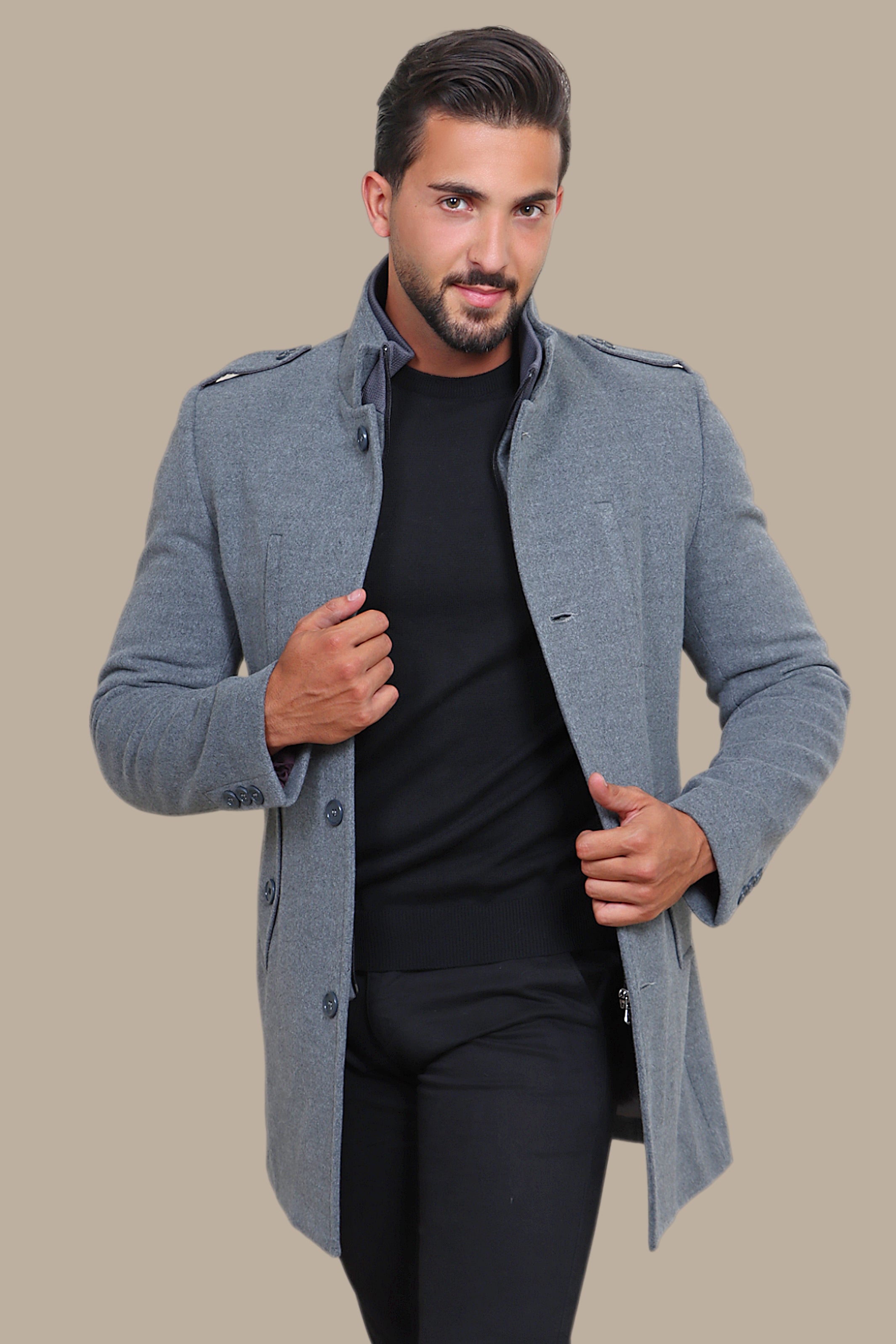 Light Gray Elegance: The Detachable Coat Col Mao in Timeless Style