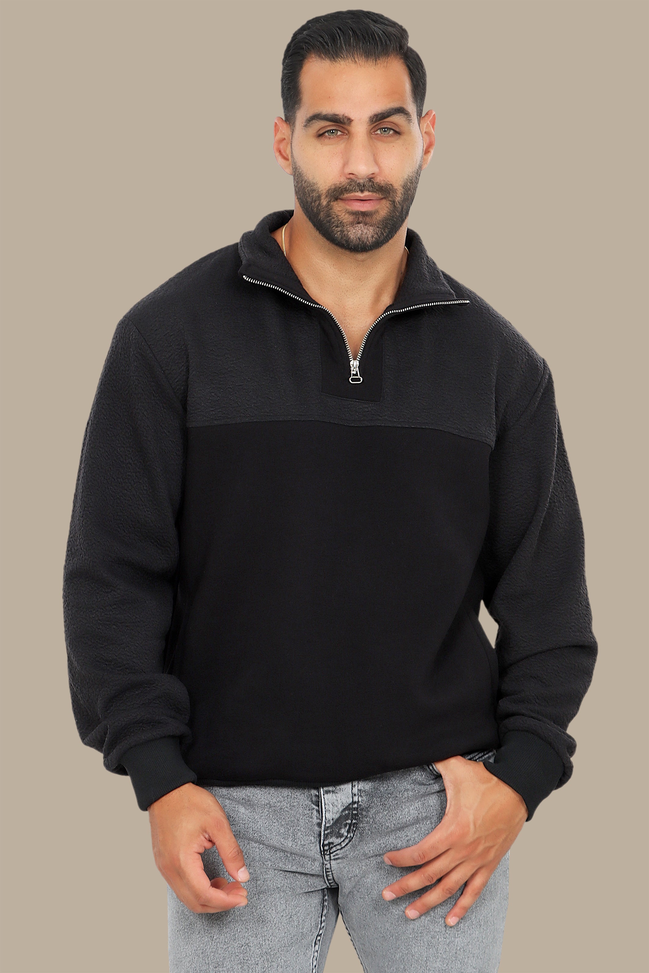 Black Half-Zipper Sweatshirt: Pattern Design