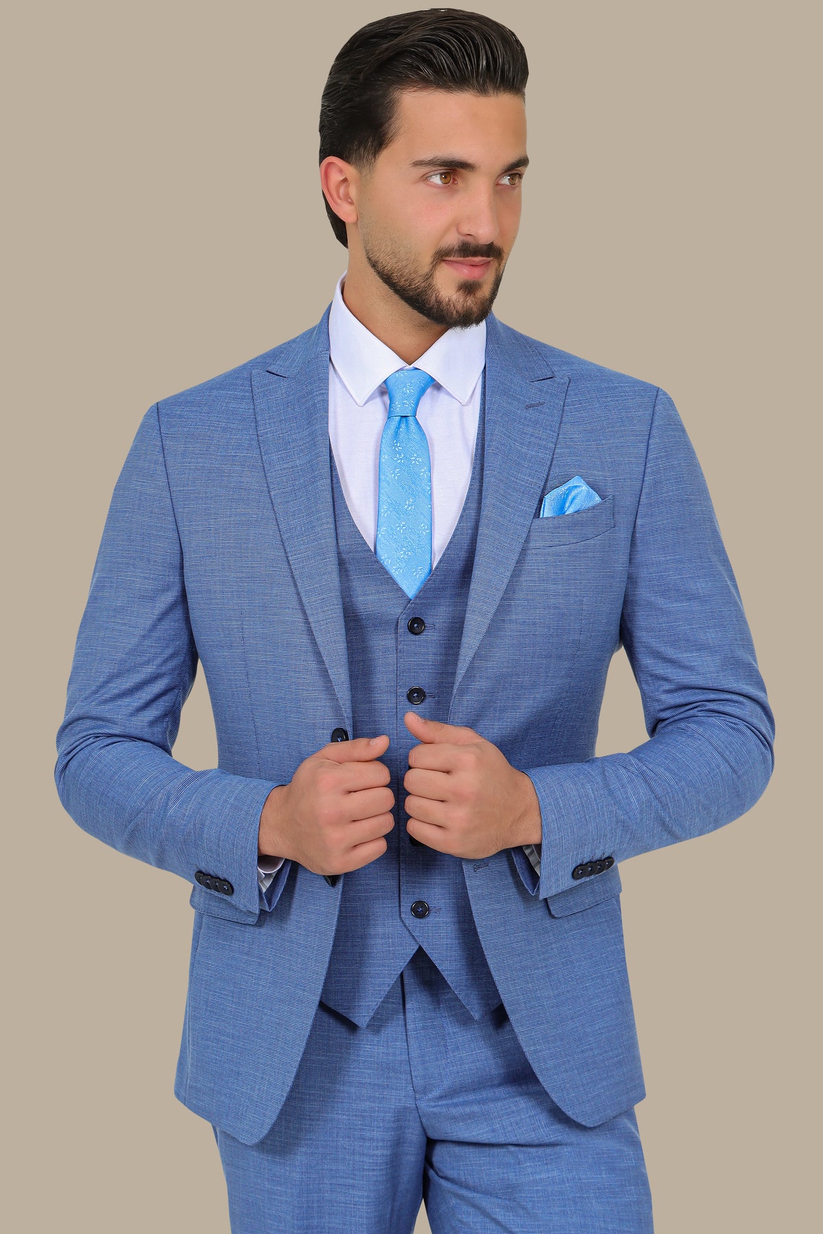 3-Piece Suit with Fil-à-Fil Peak Lapel