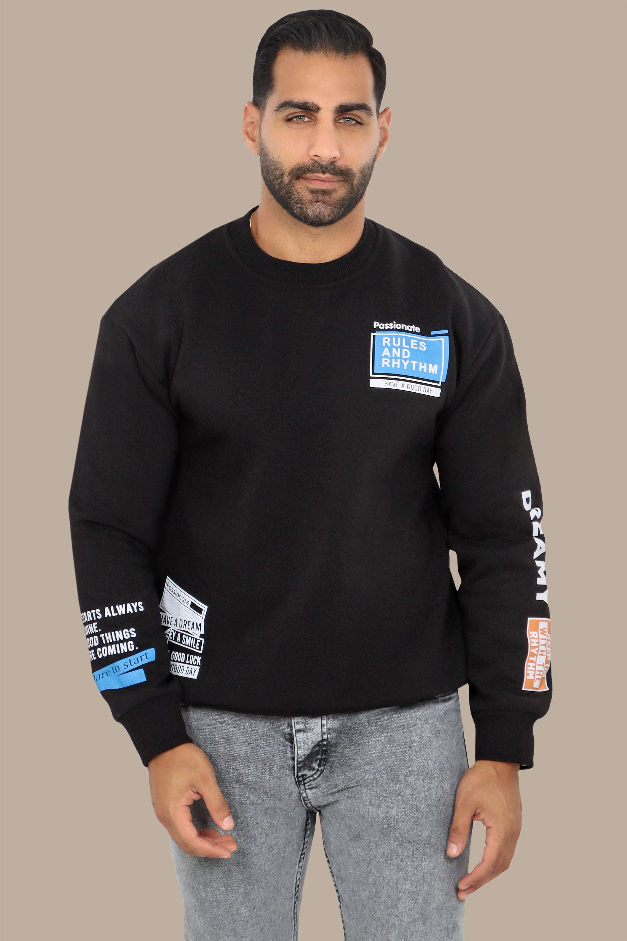 Square Quote Print Black Sweatshirt