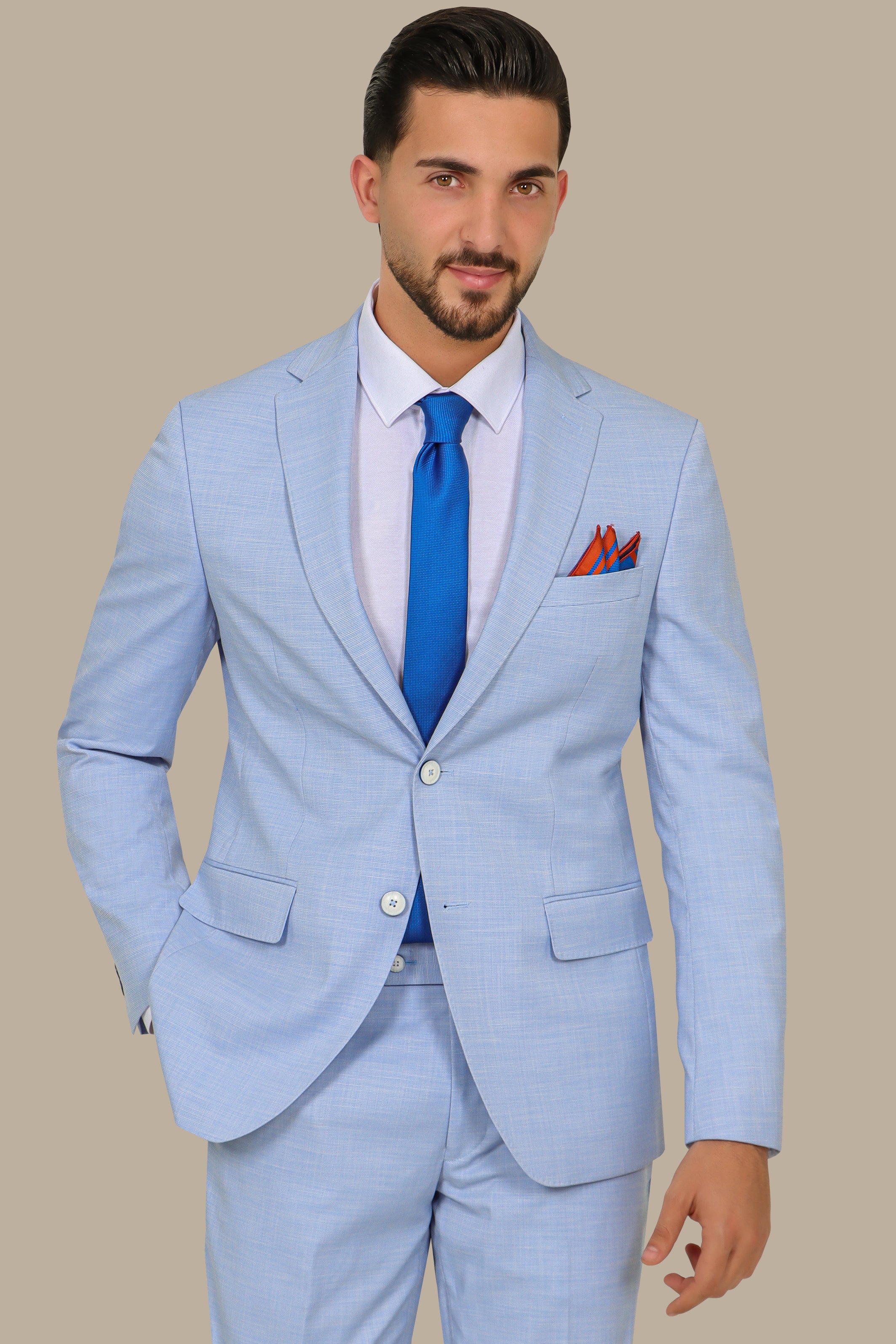 Light Blue 2 pcs Fil a Fil Notch Suit