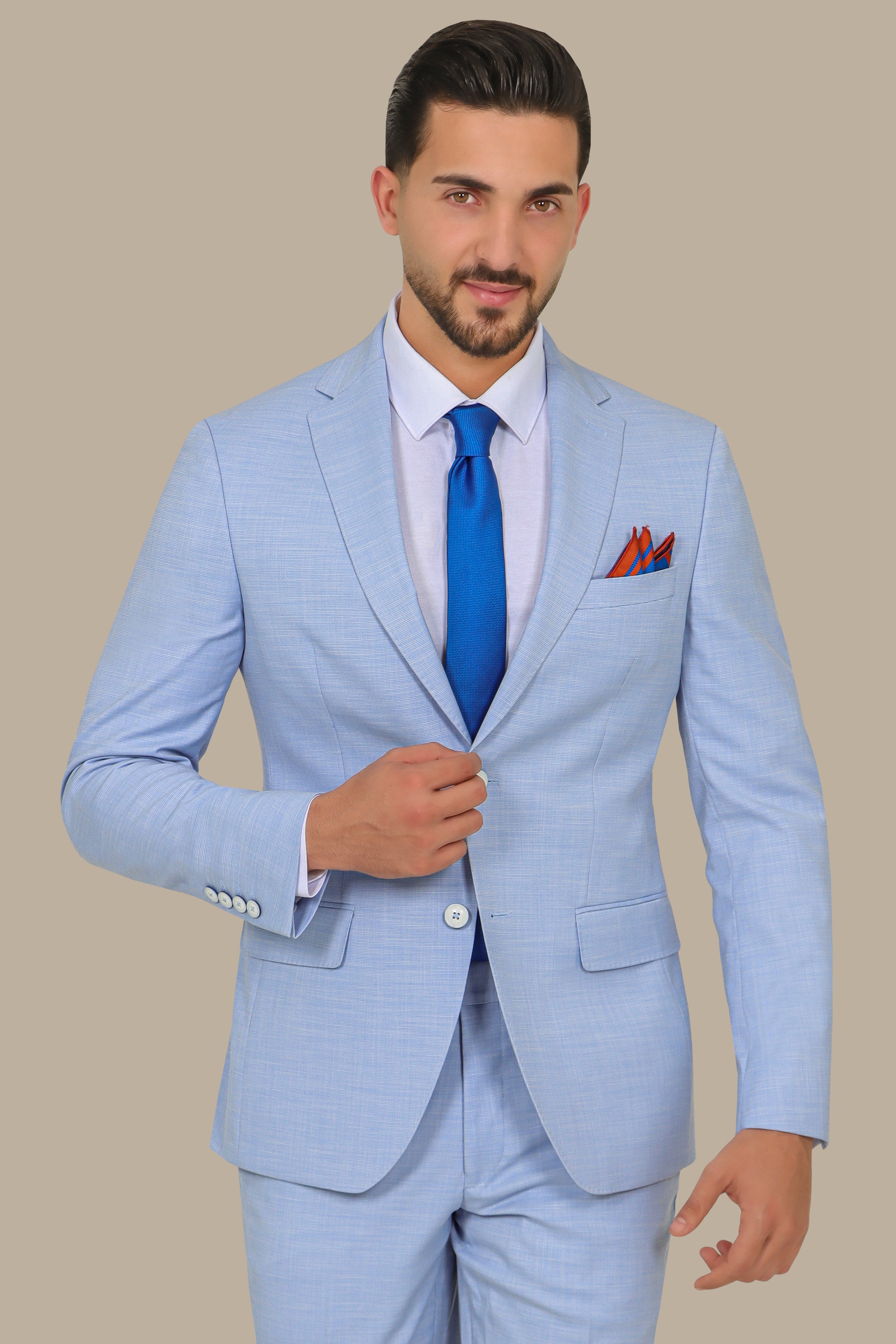 Light Blue 2 pcs Fil a Fil Notch Suit