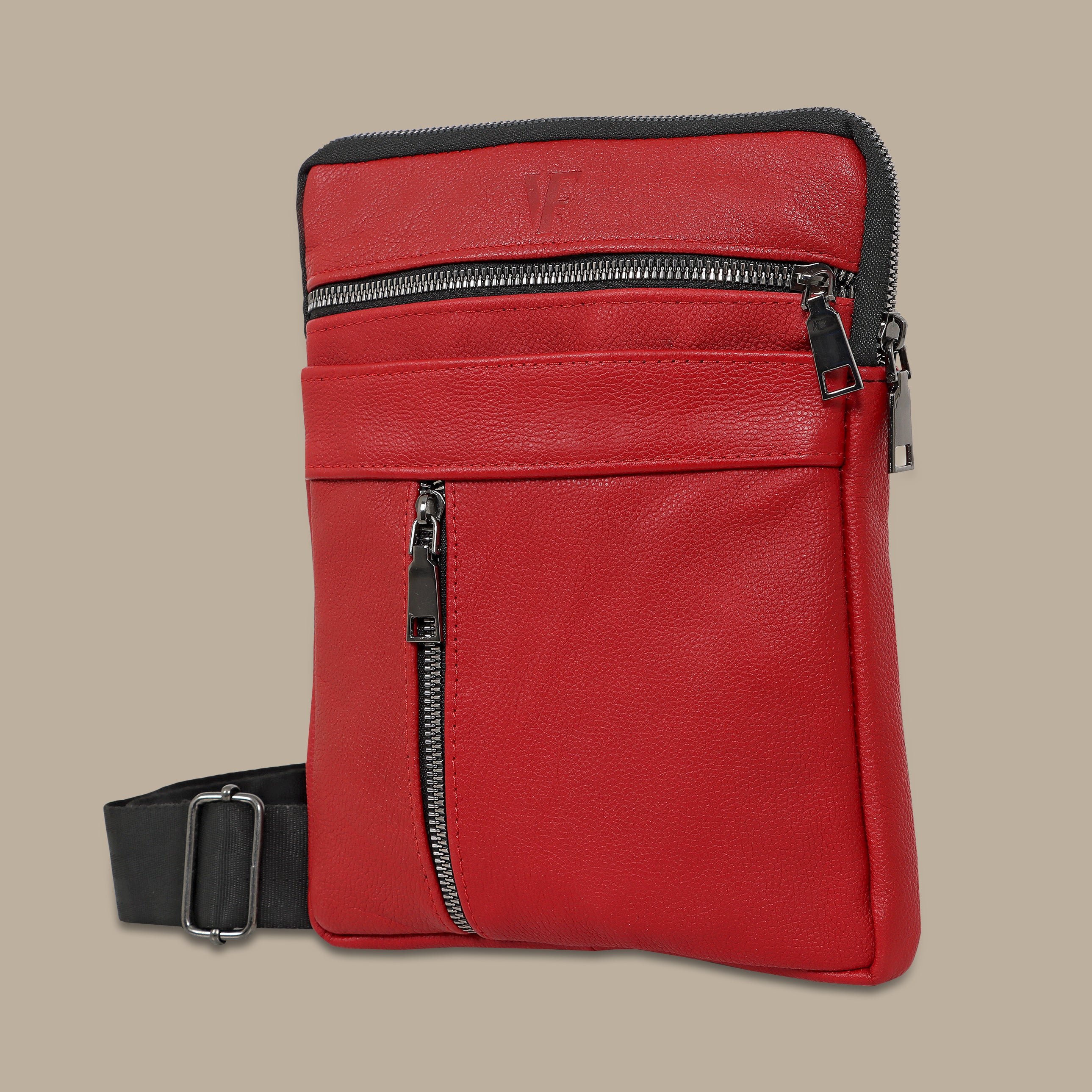 Red Elegance: Stylish Cross Bag with Back Zippers and Belt Accent