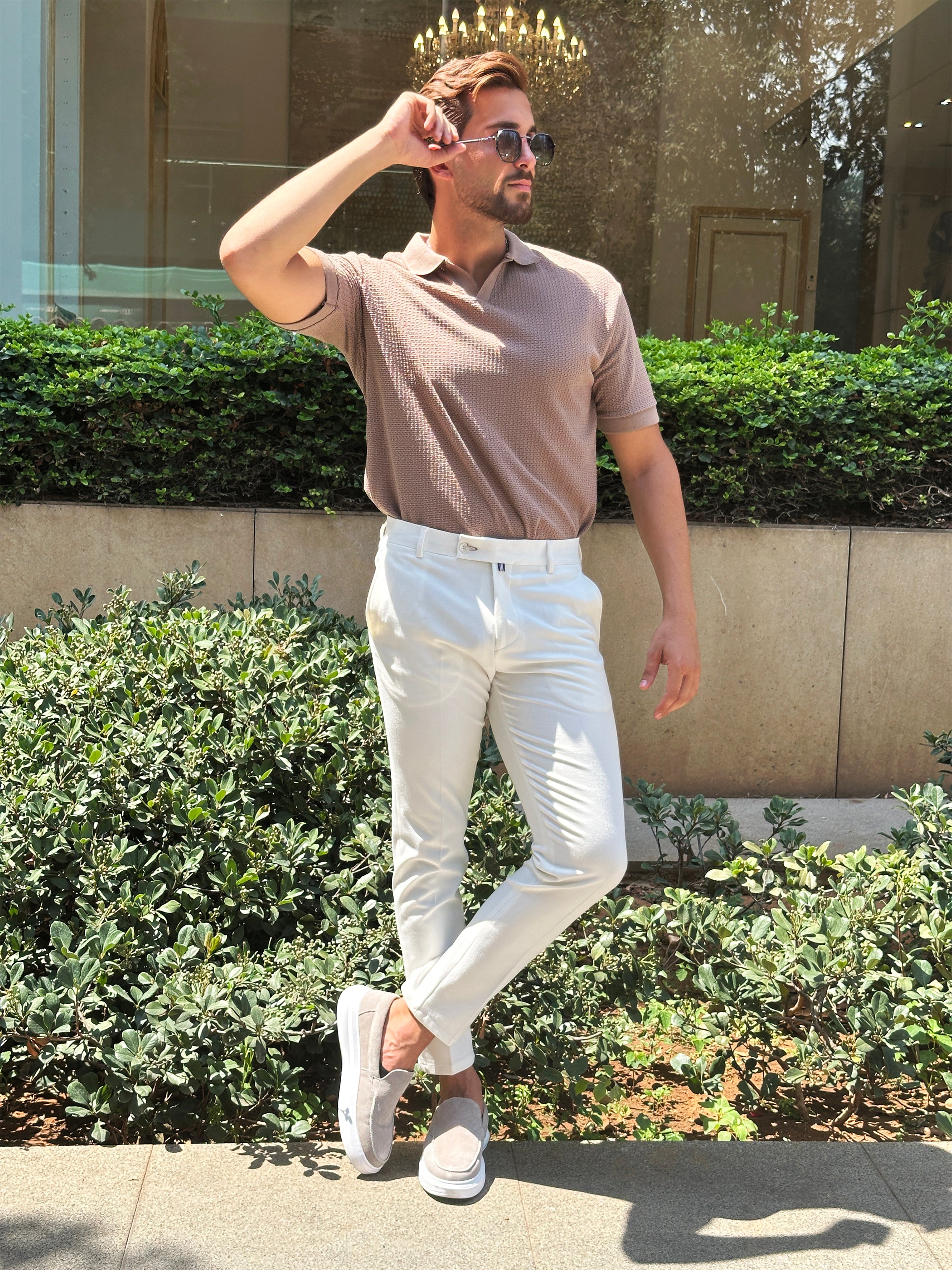 Mocha V-Neck Polo – Breathable Fabric