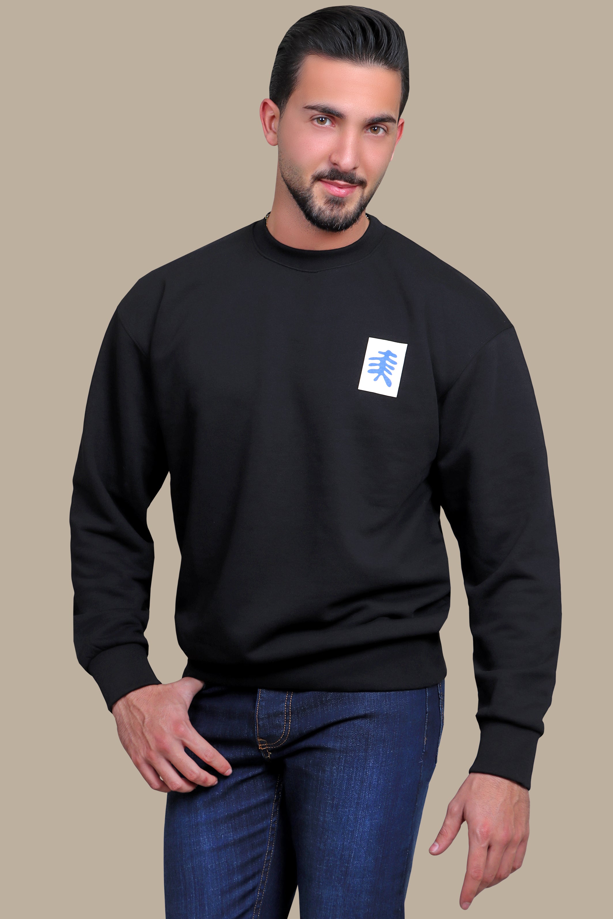 Expressive Edge: Black Sweatshirt with Back Face Print