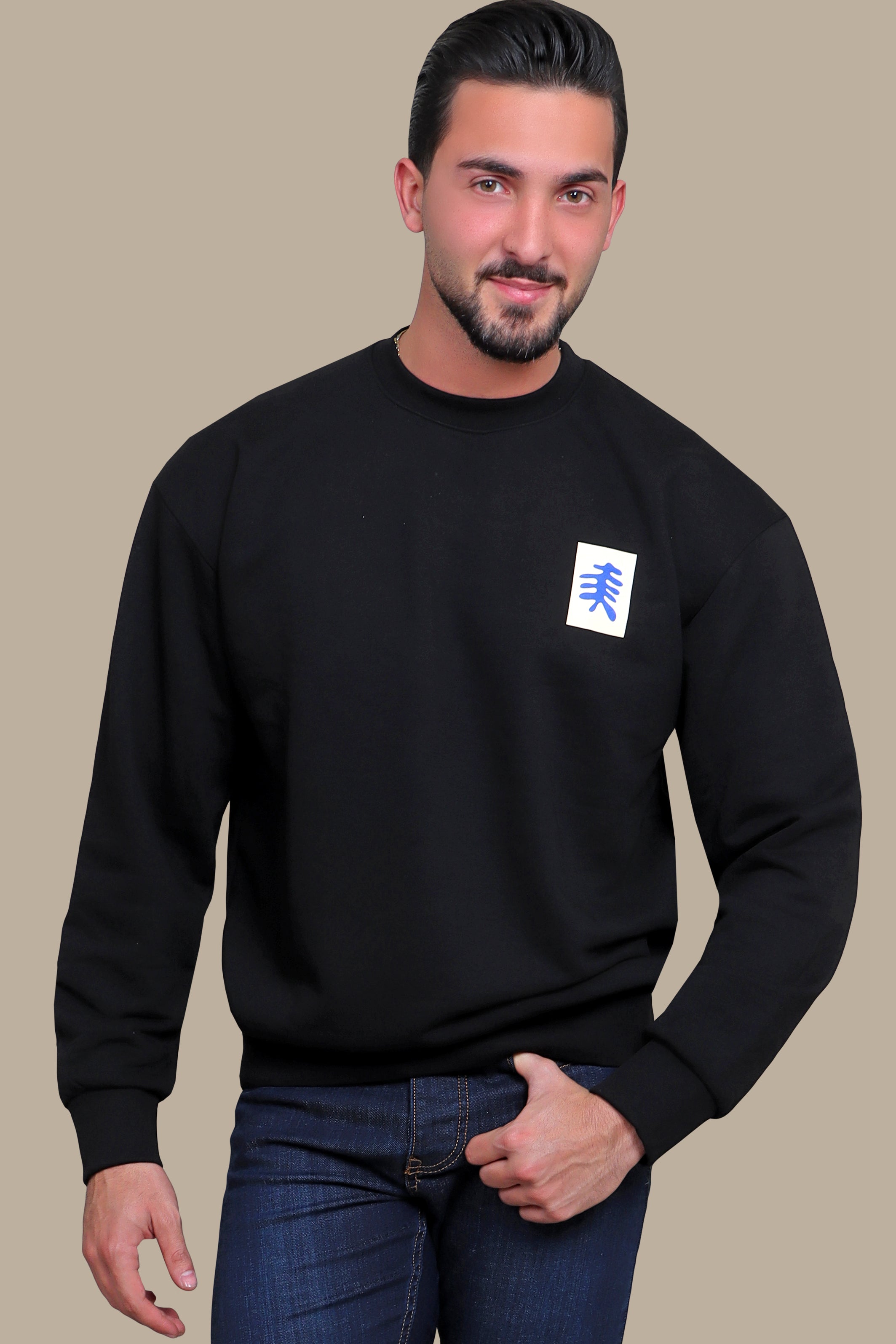 Expressive Edge: Black Sweatshirt with Back Face Print