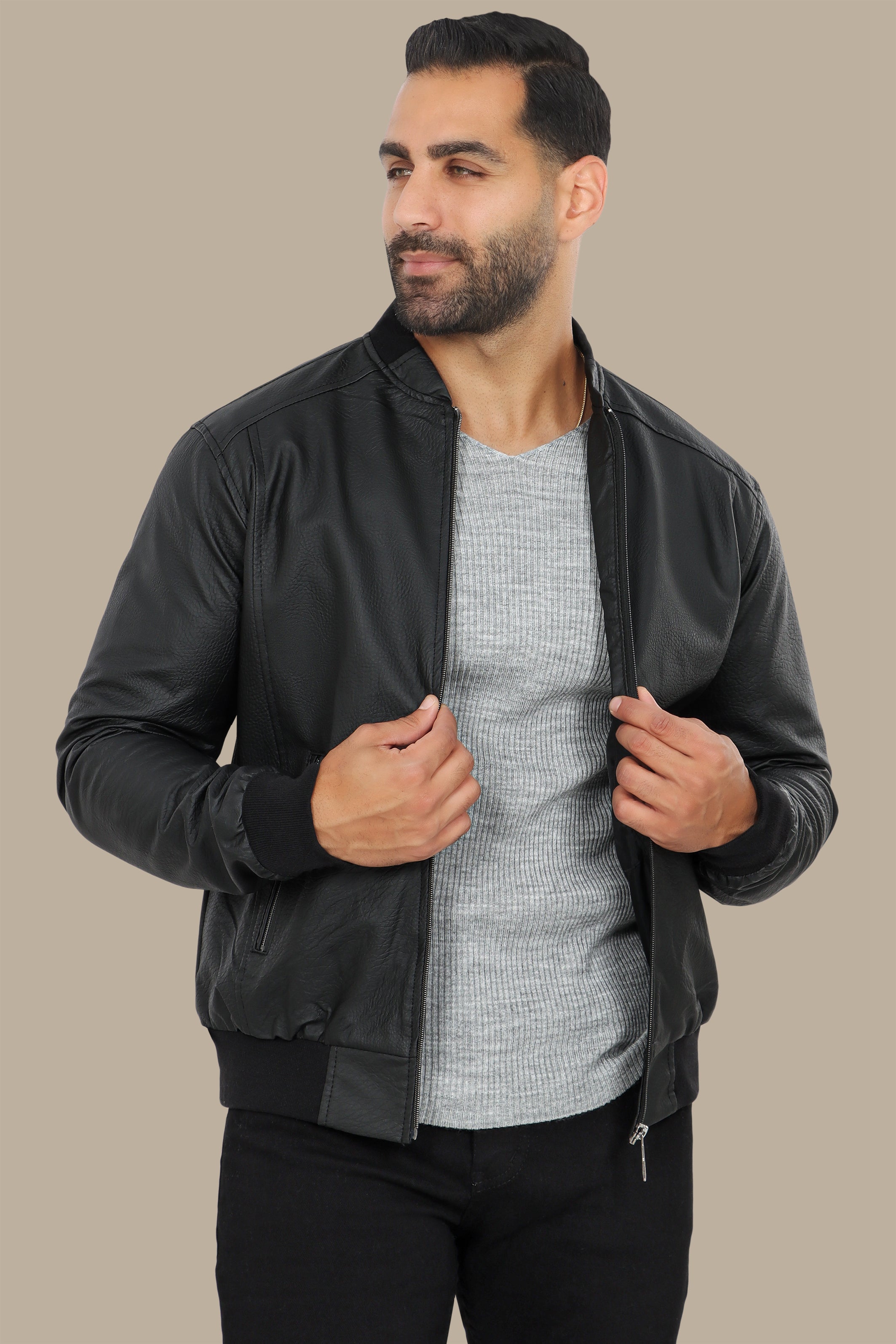 Black Faux Leather Blouson