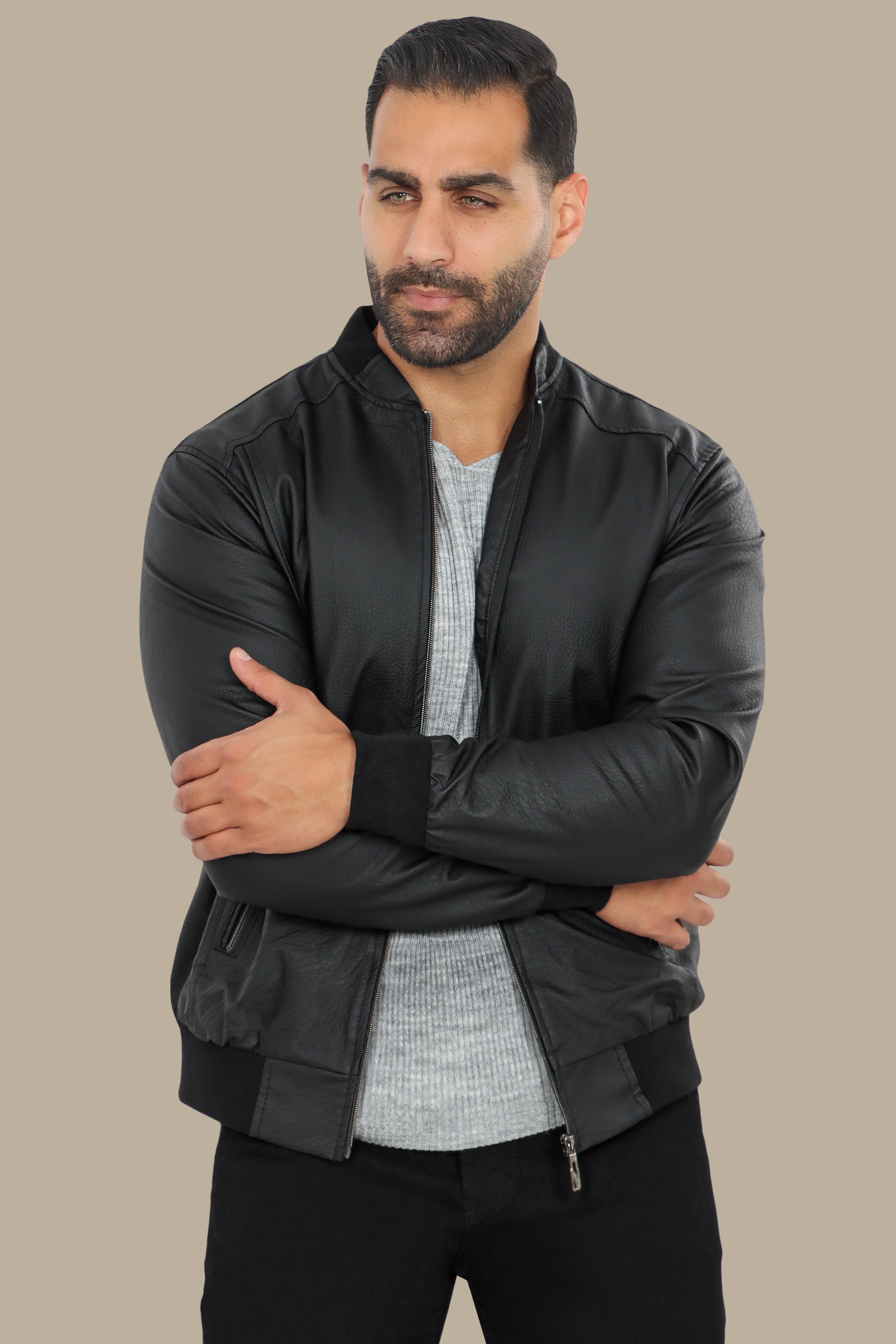 Black Faux Leather Blouson