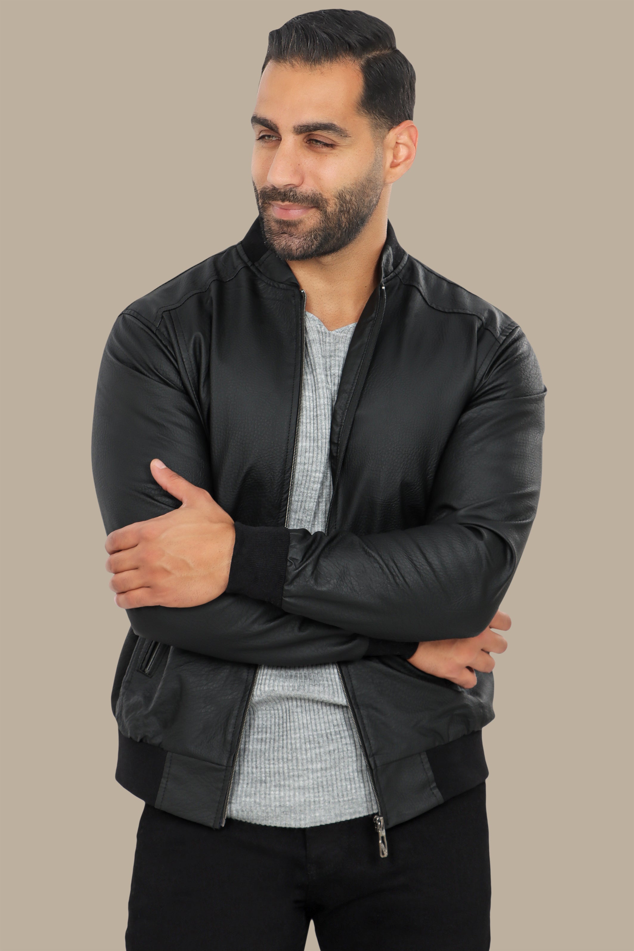 Black Faux Leather Blouson