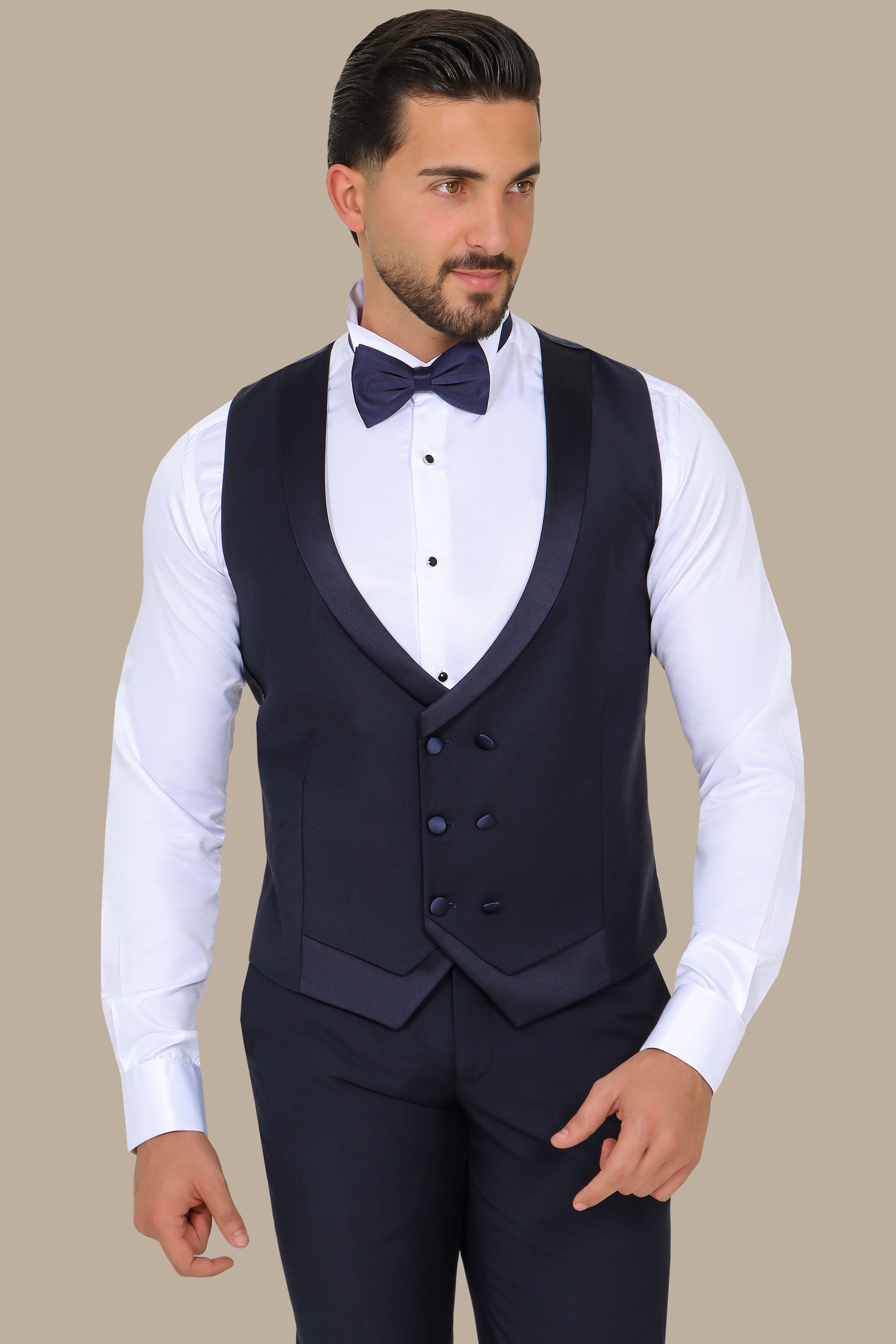 Navy Patterned Vest with Chal Collar