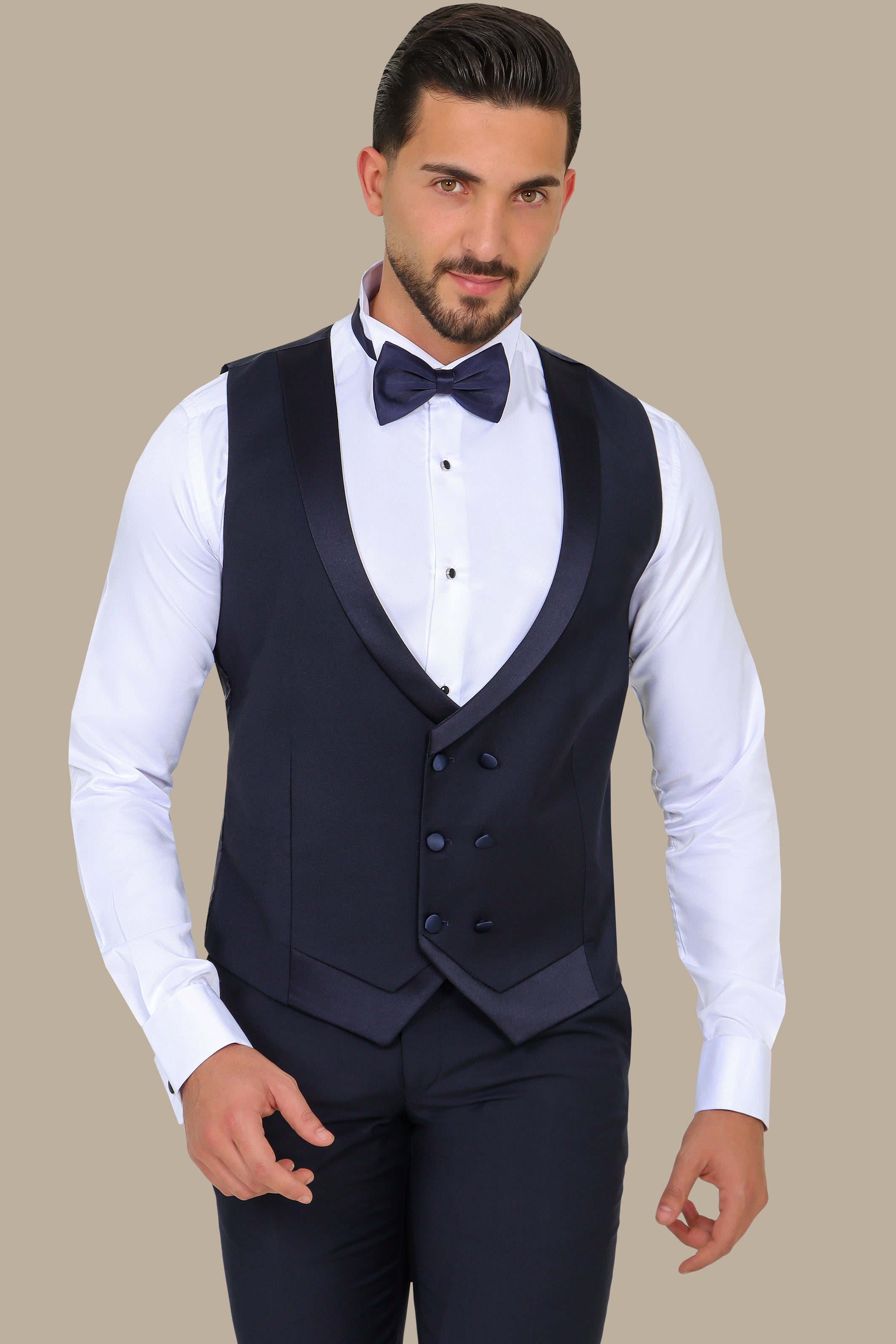 Navy Patterned Vest with Chal Collar