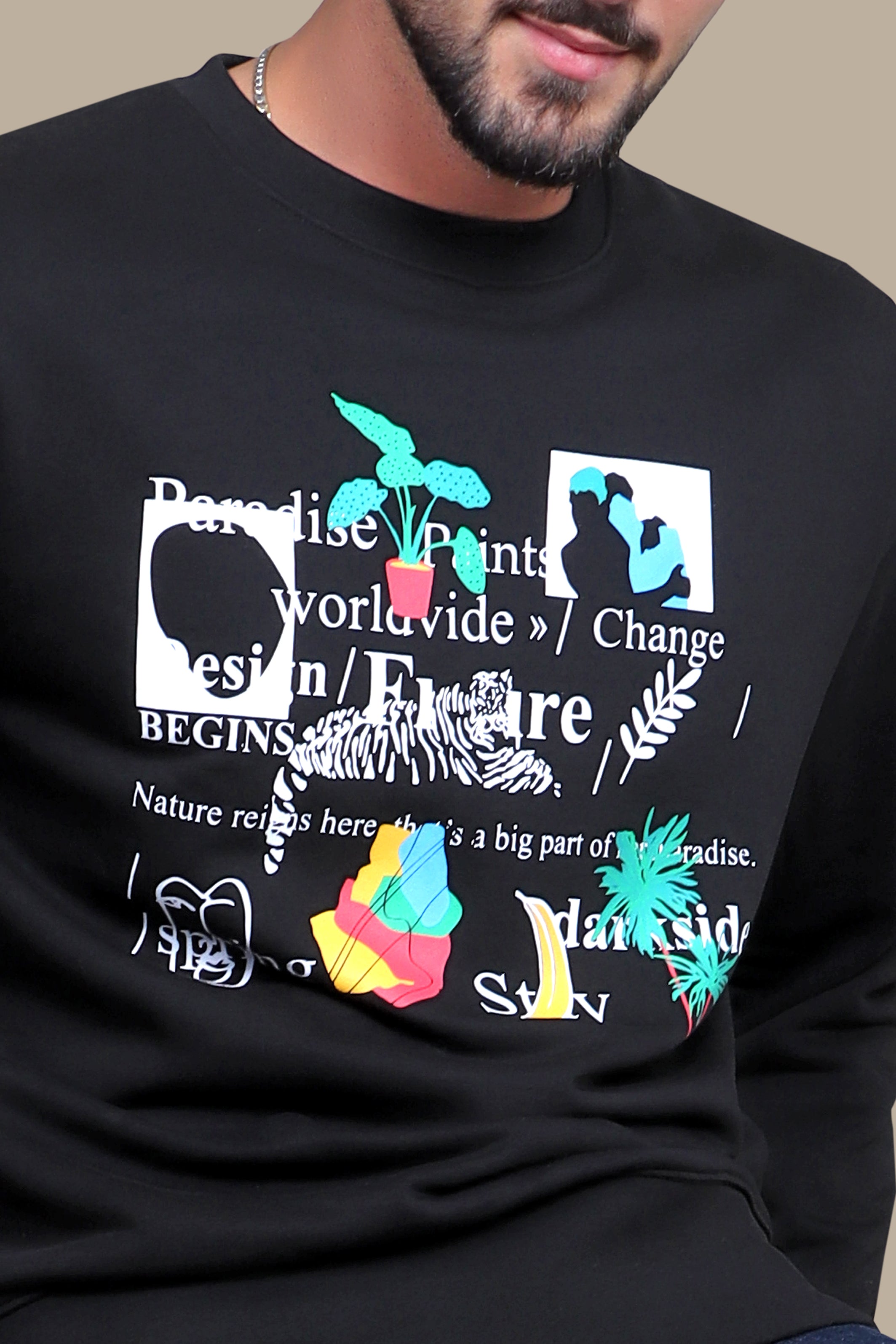 Inscribed Elegance: Black Sweatshirt with Printed Letters