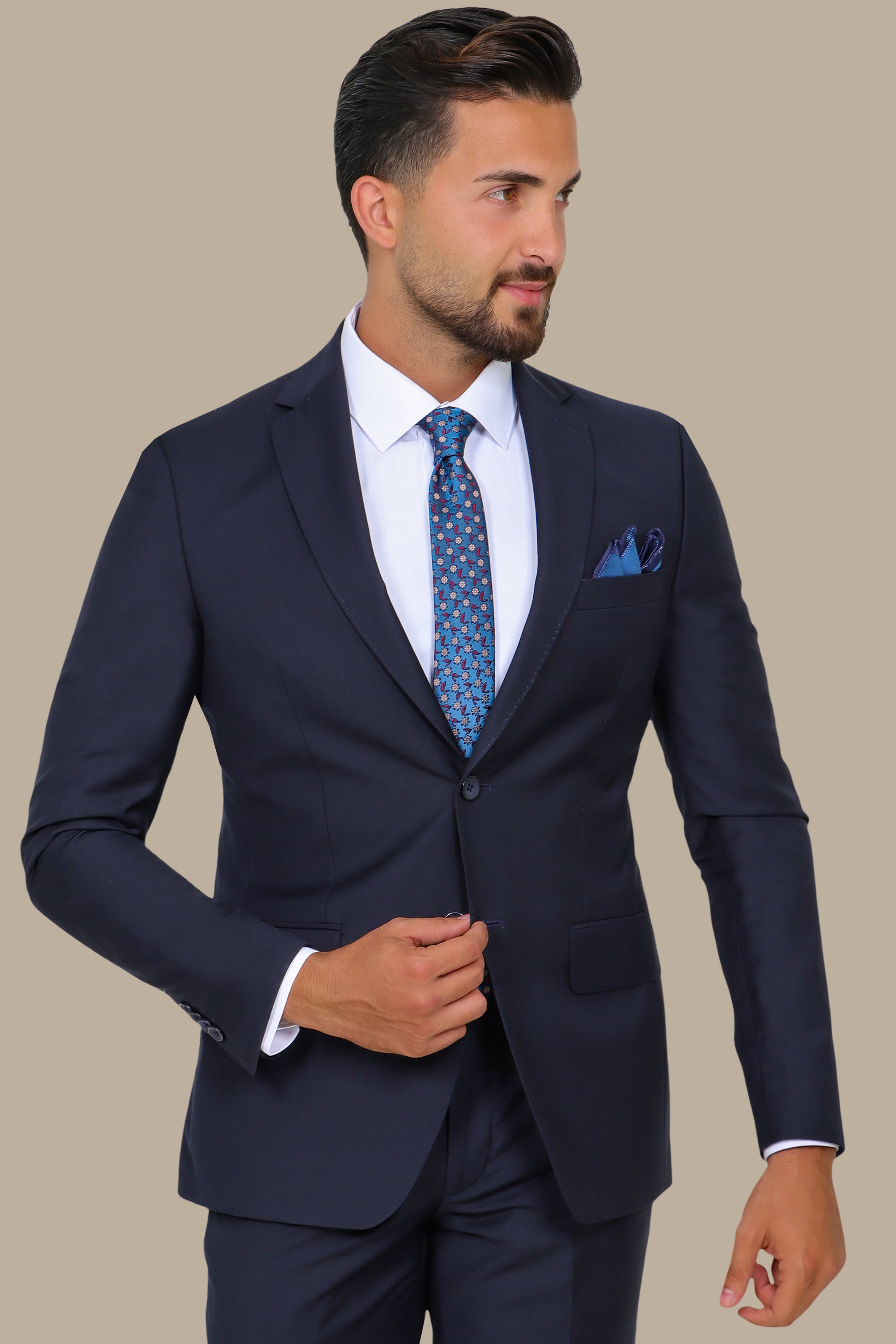 Navy Basic Plain Notch Suit