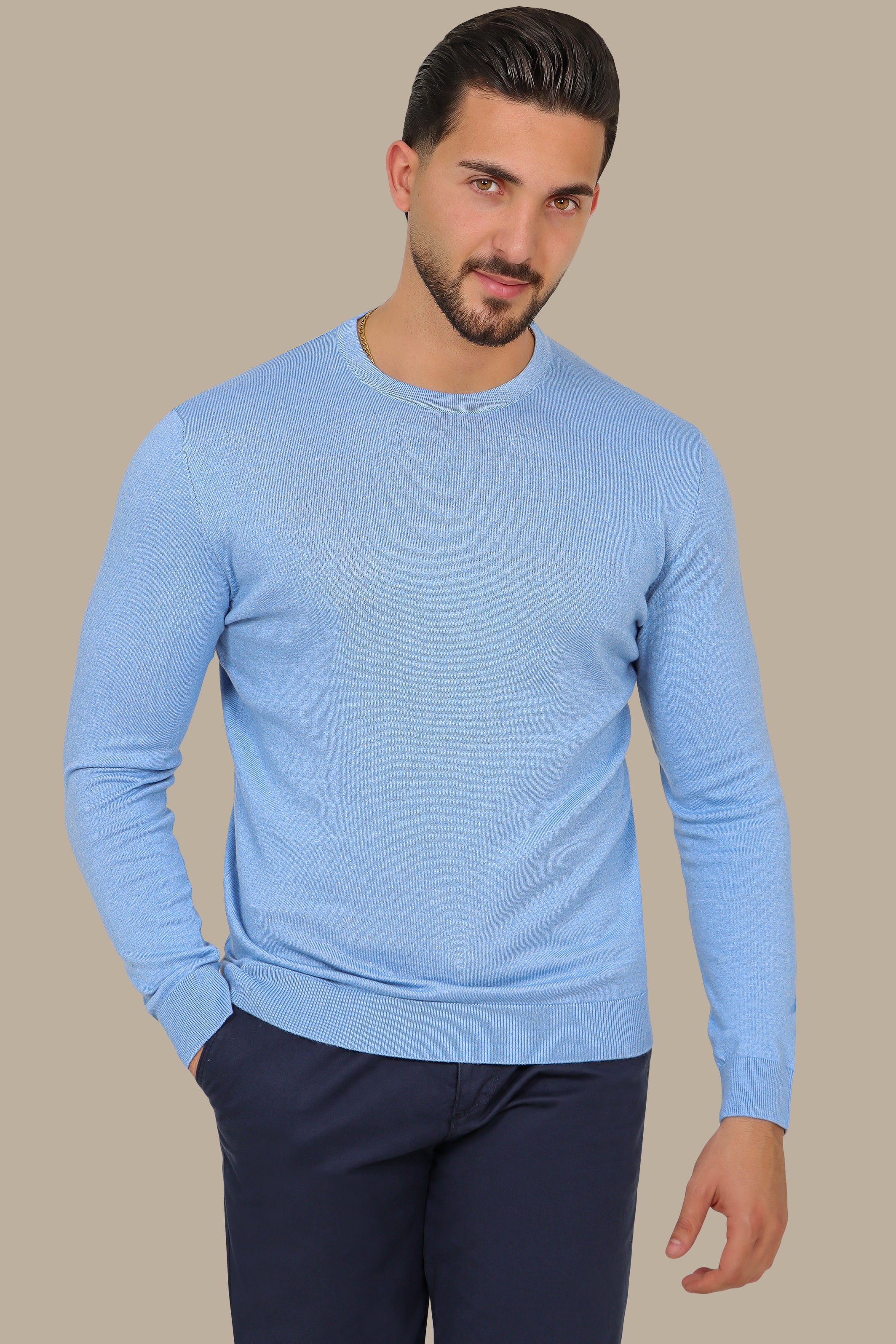 Light Blue Basic R-Neck Sweater