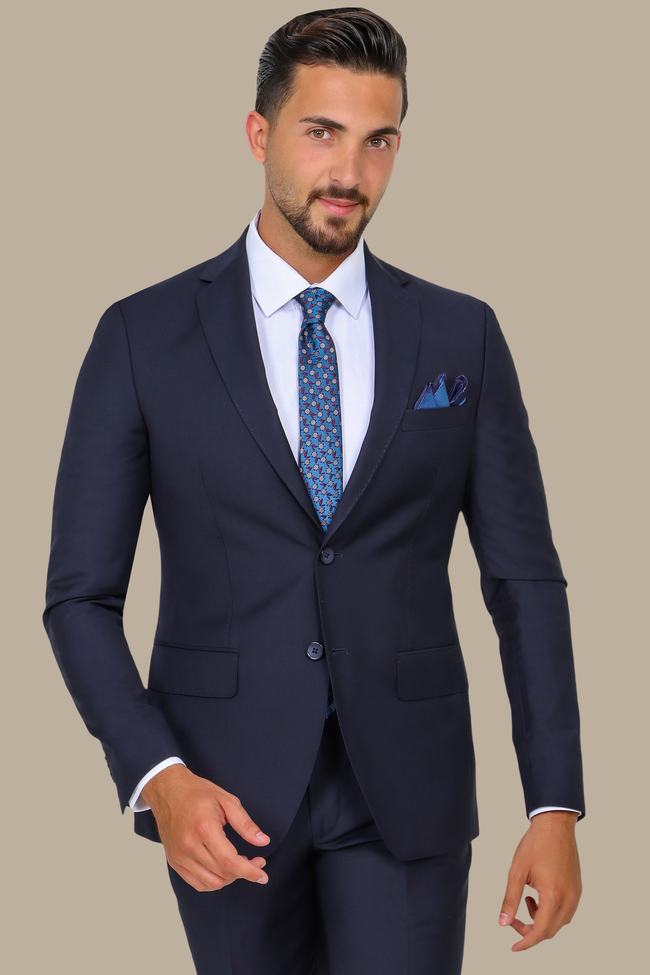 Navy Basic Plain Notch Suit