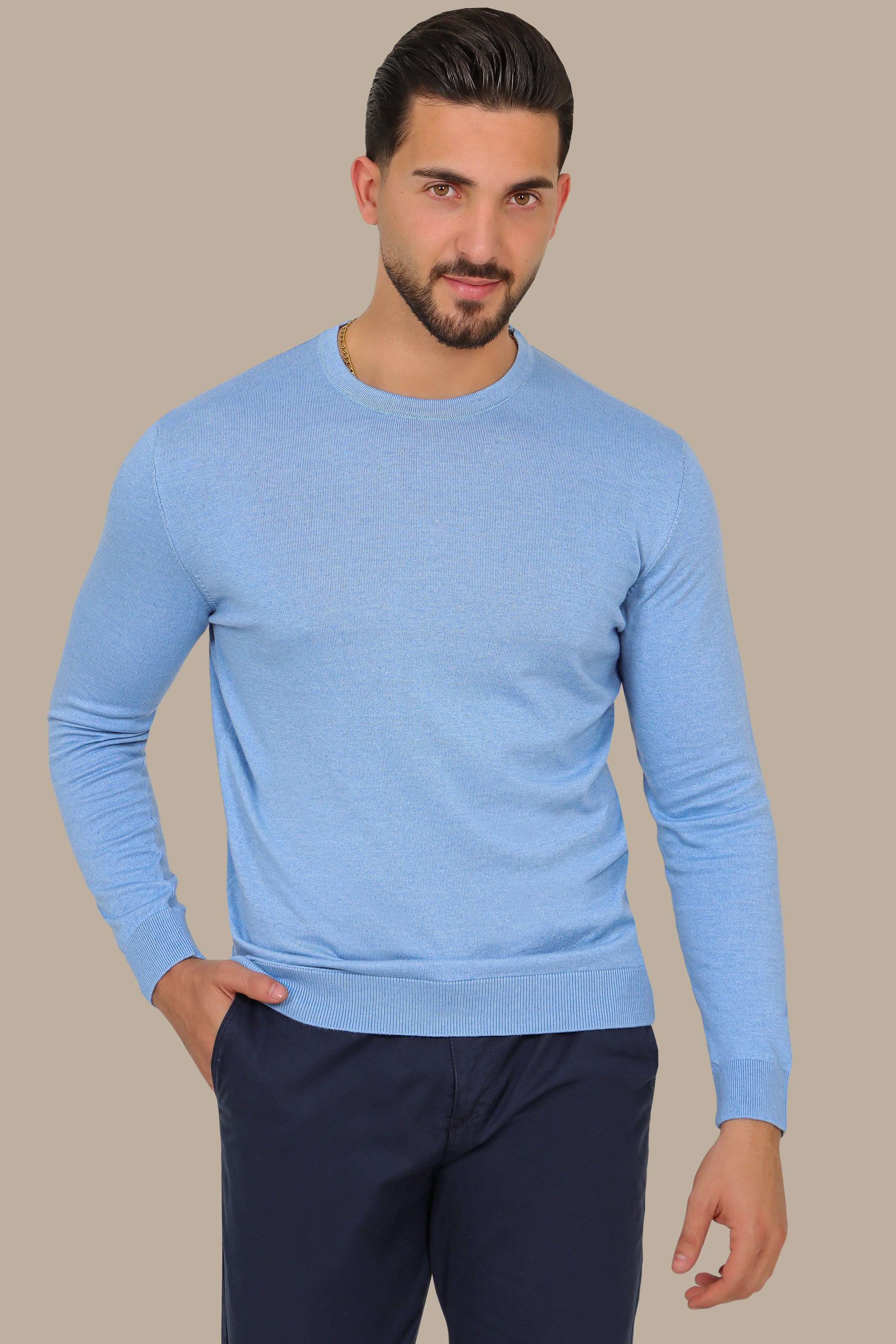 Light Blue Basic R-Neck Sweater