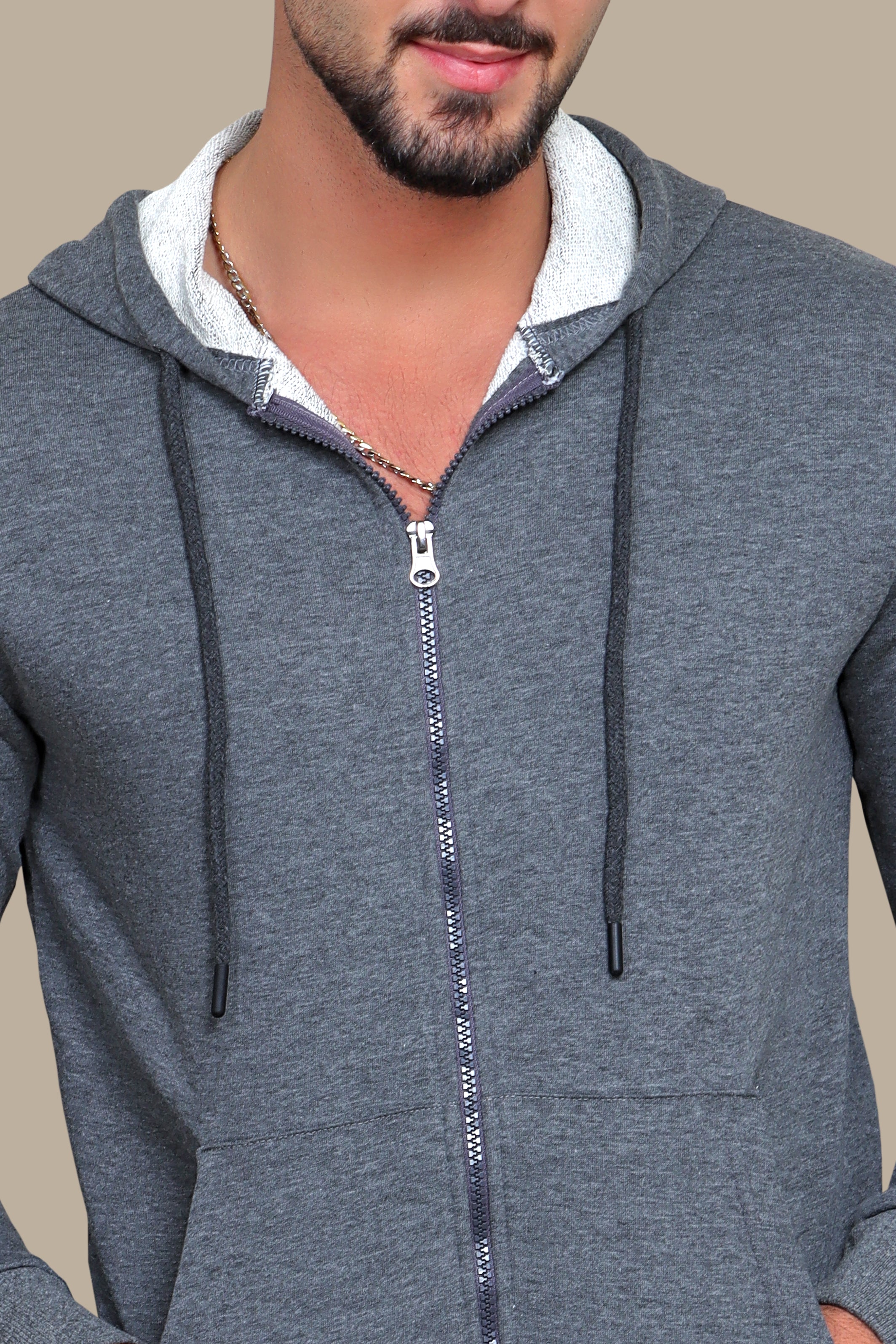 Urban Chic: Dark Grey Plain Basic Hoody Sweatshirt