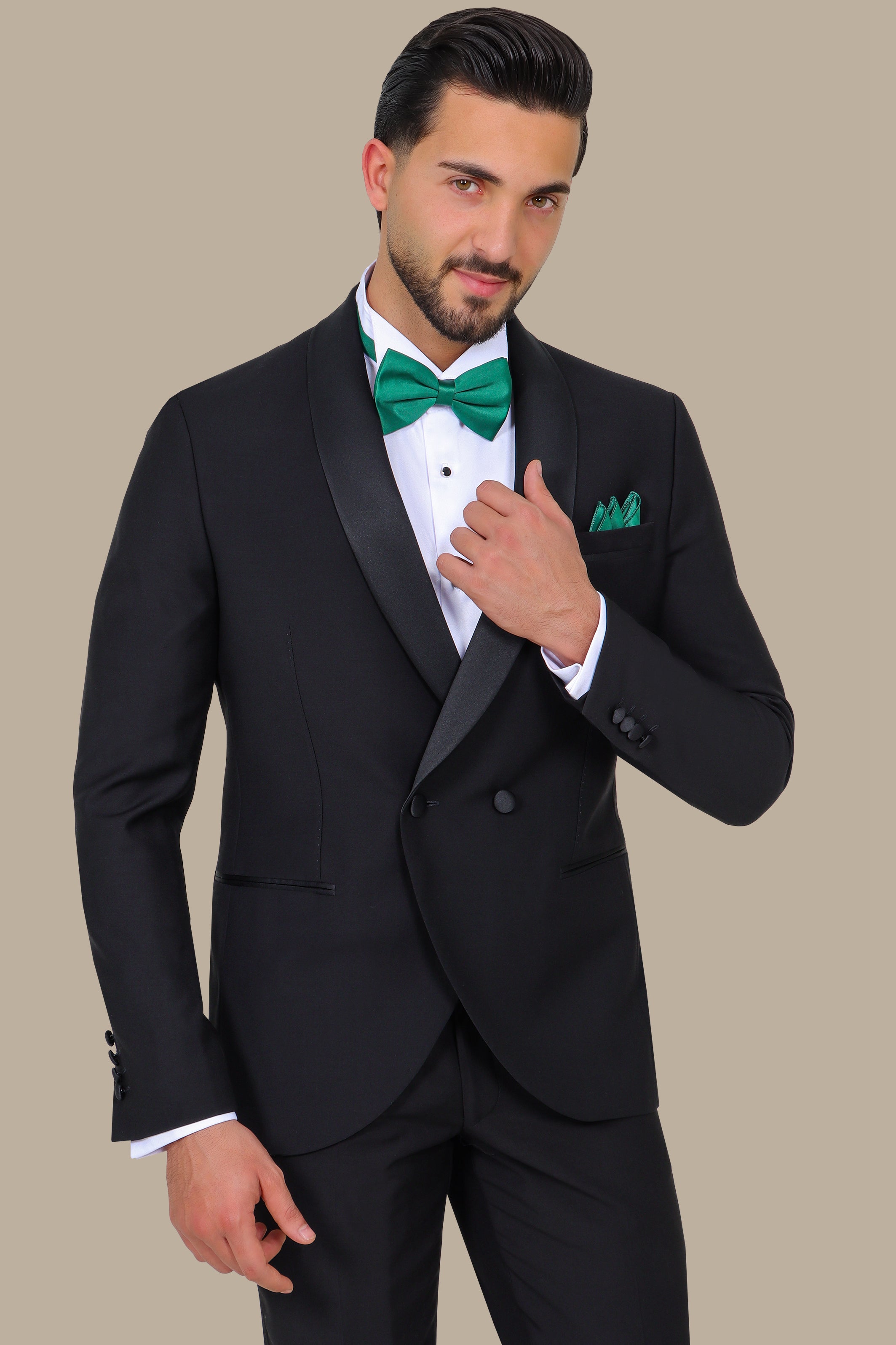 Black Double-Breasted Tuxedo with Shawl Collar