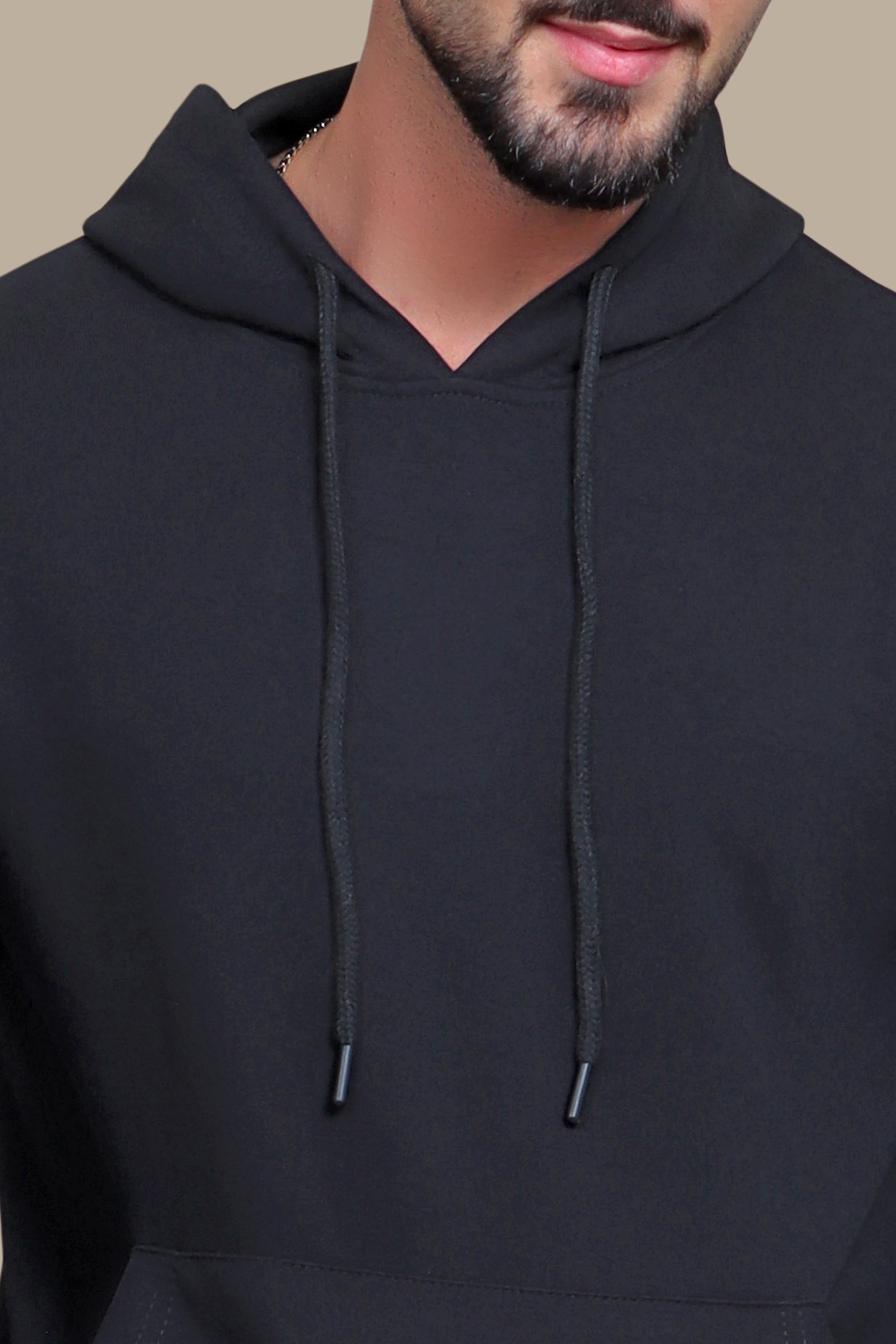 Onyx Comfort: Black Hooded Sweatshirt with Pockets