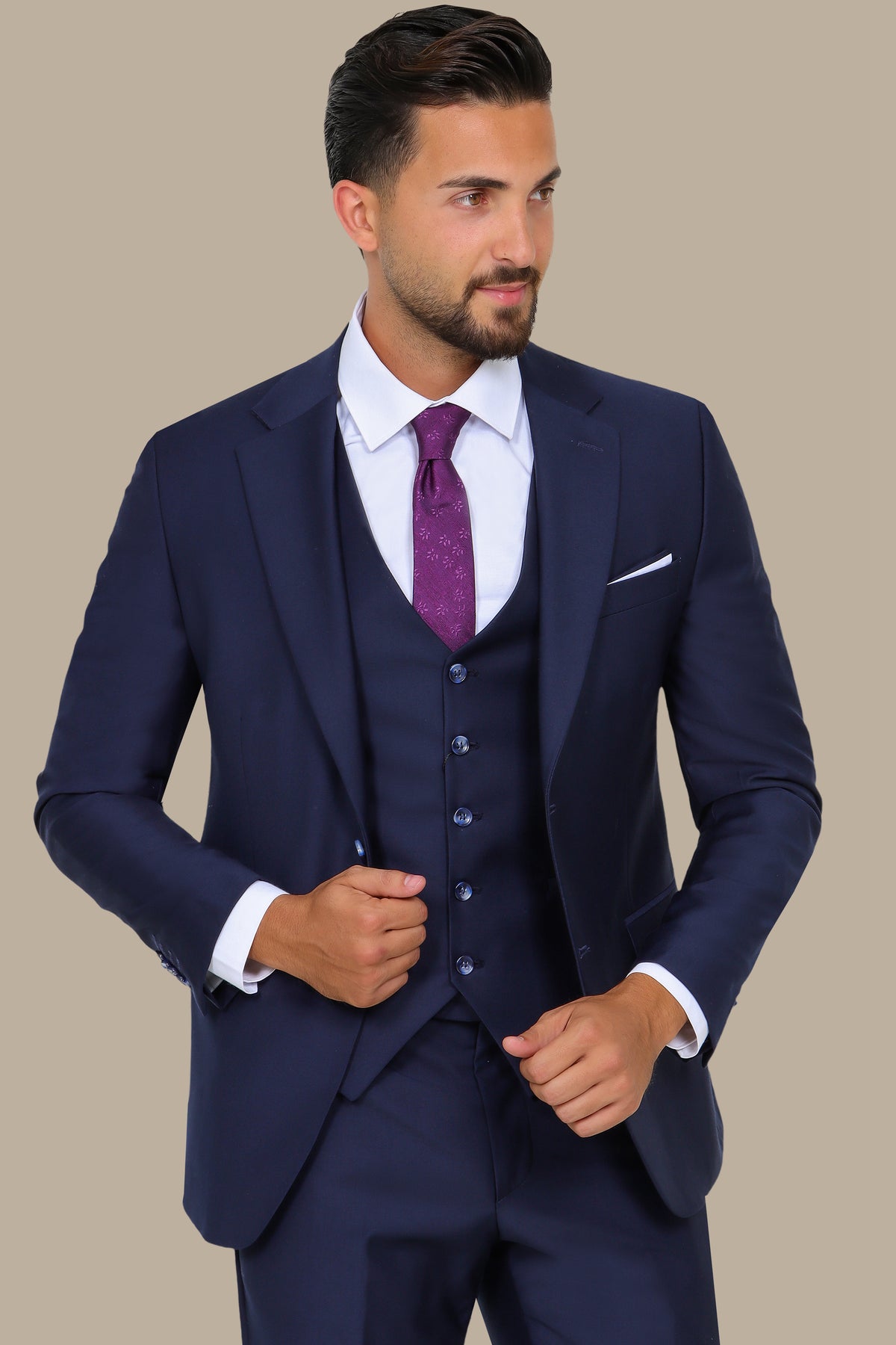 Navy 3-Piece Slim Fit Suit with Notch Lapel — Classic Defined