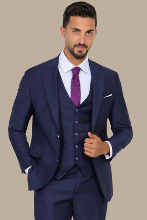 Navy 3-Piece Slim Fit Suit with Notch Lapel — Classic Defined