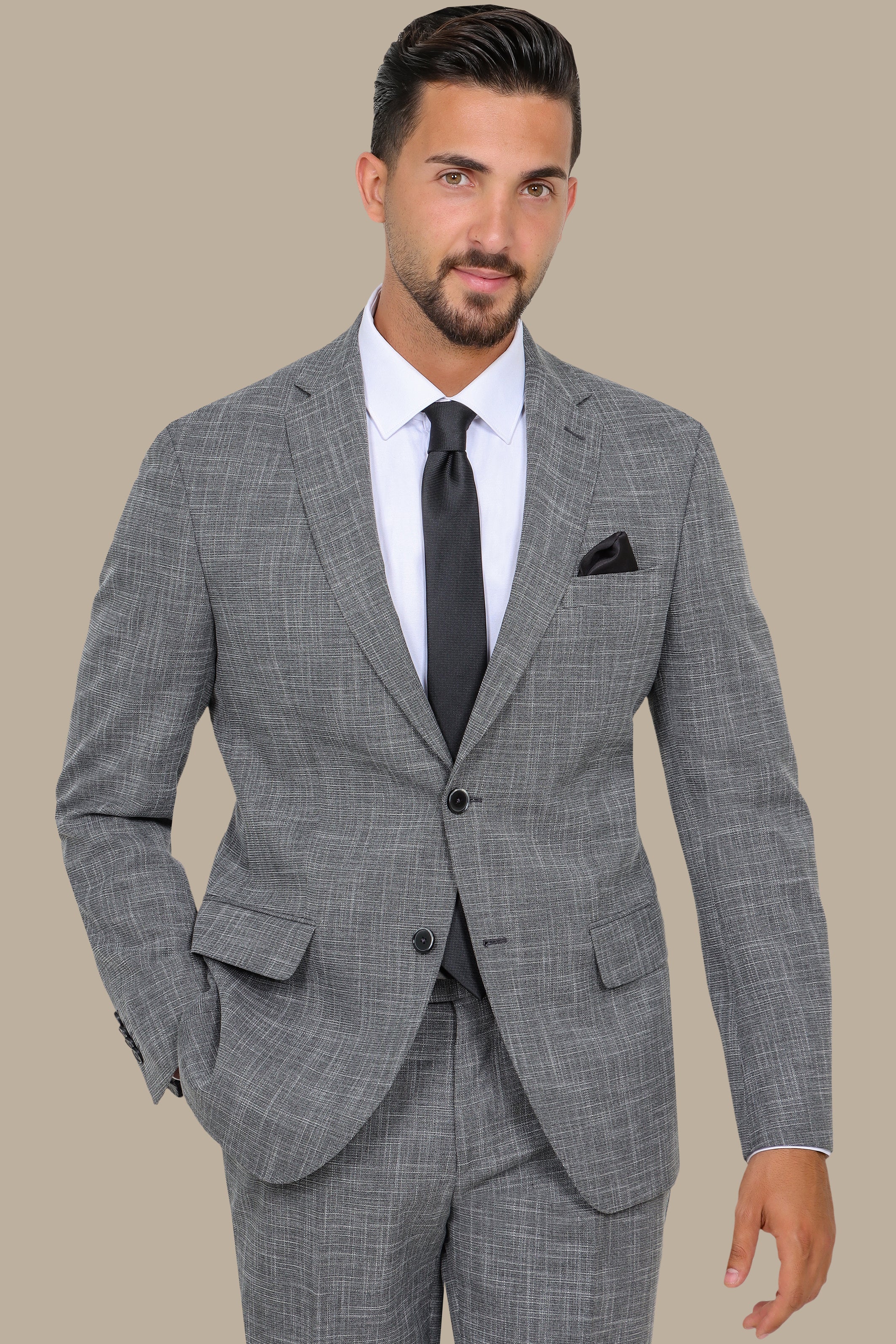 Grey Suit Fil a Fil with Notch Lapel