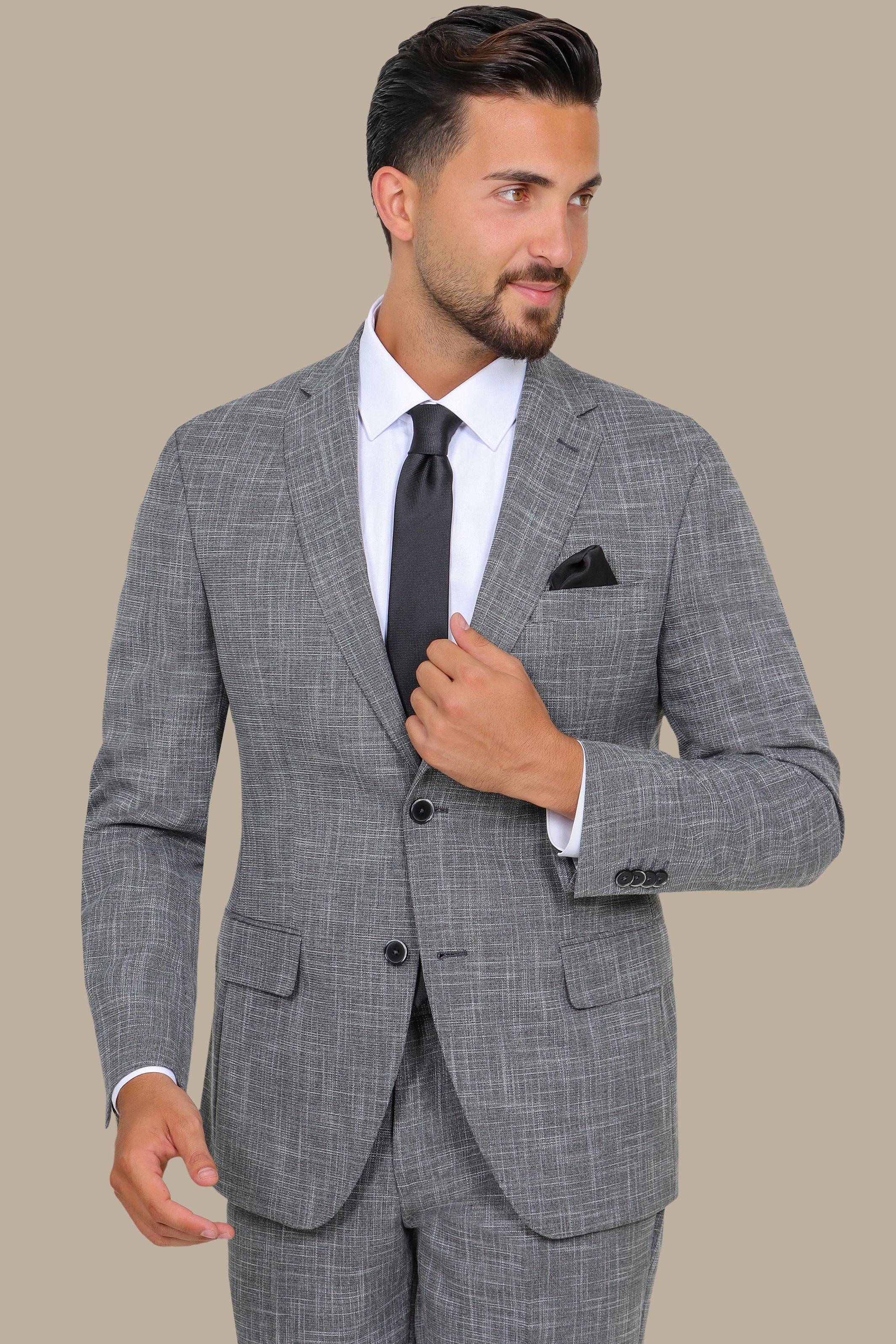 Grey Suit Fil a Fil with Notch Lapel