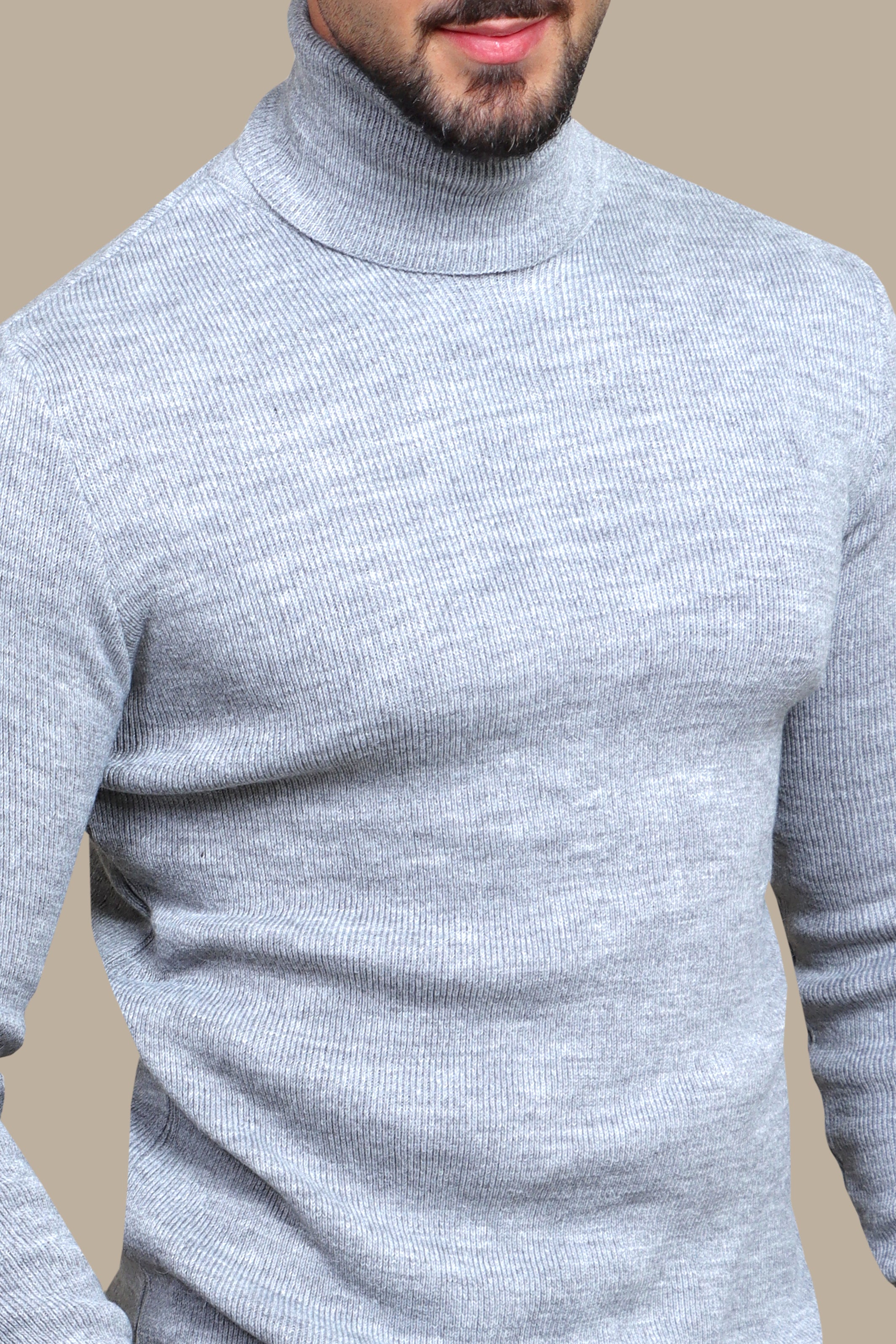 Grey Structured Turtle Neck Sweater