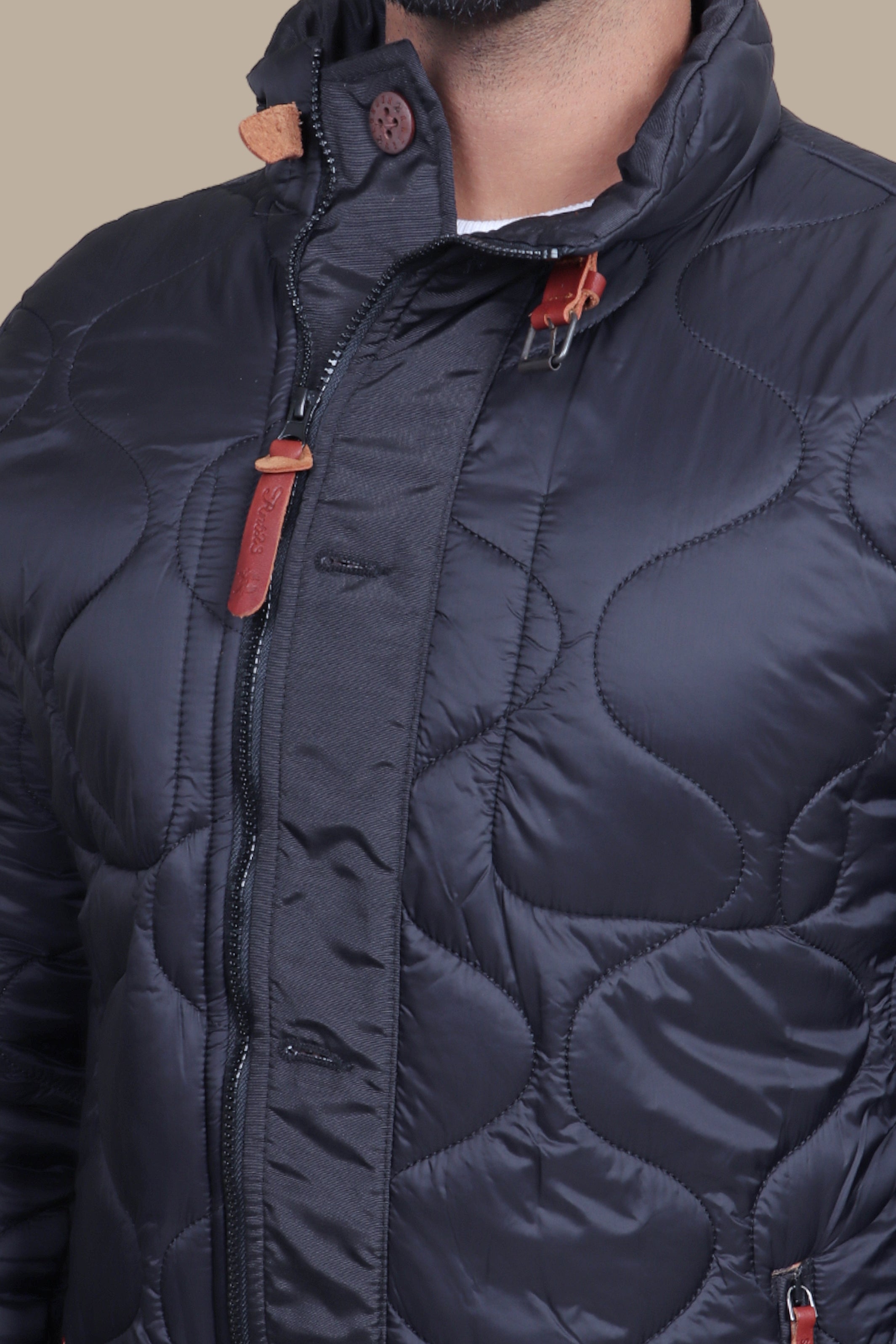 Black Quilted Puffer Jacket with Refined Detailing