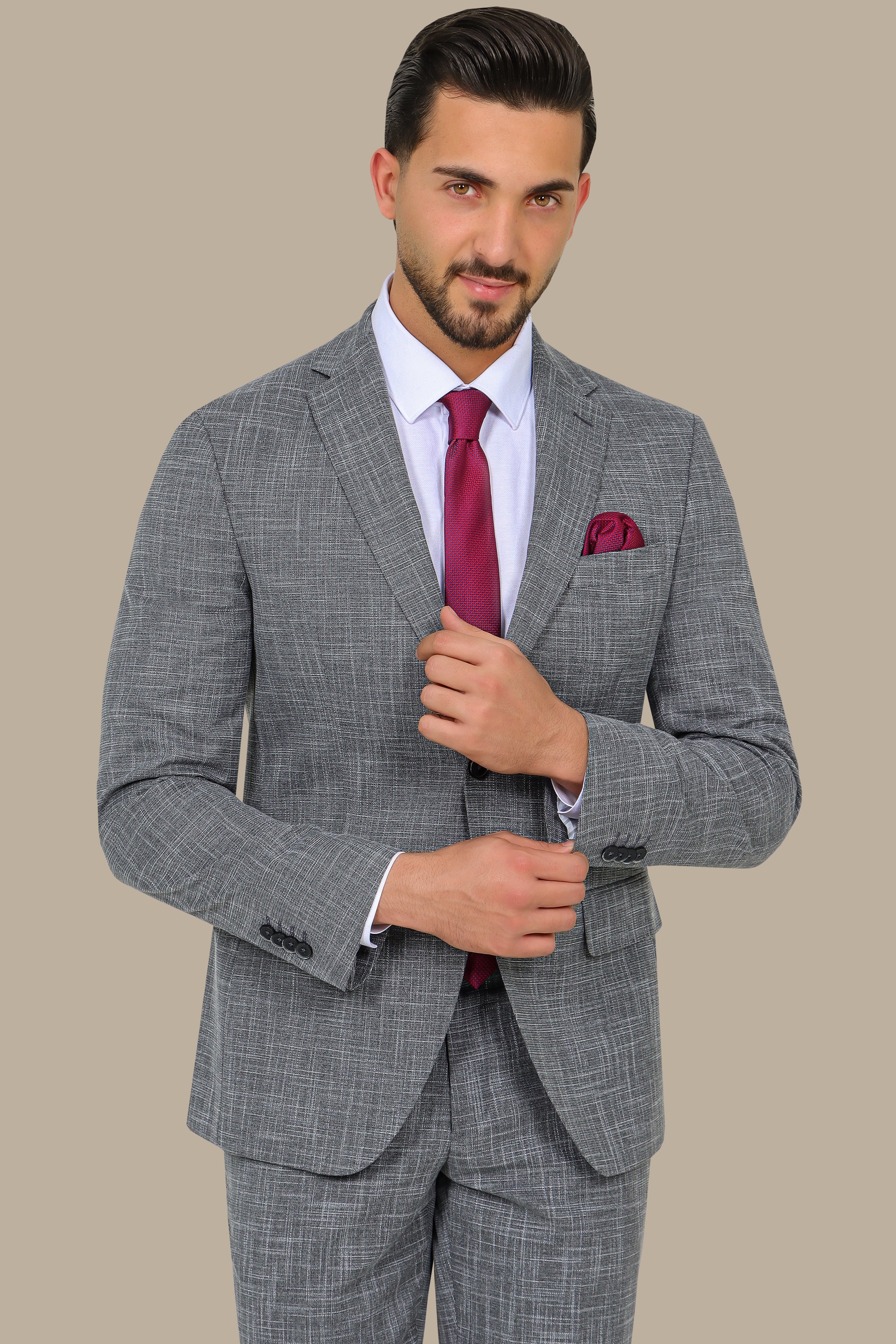 Grey Suit Fil a Fil with Notch Lapel