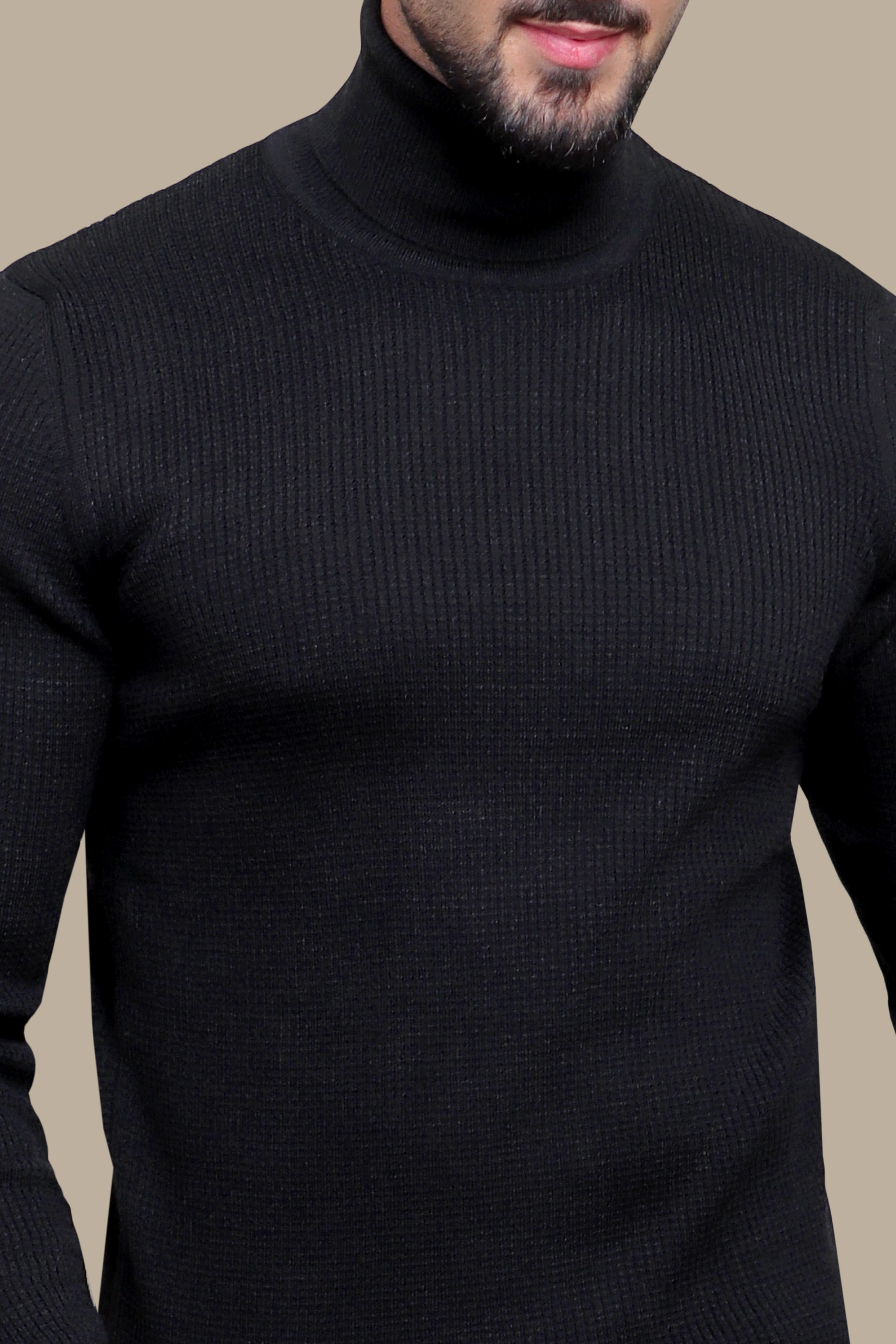 Opulent Noir: Structured Black Turtle Neck Sweater