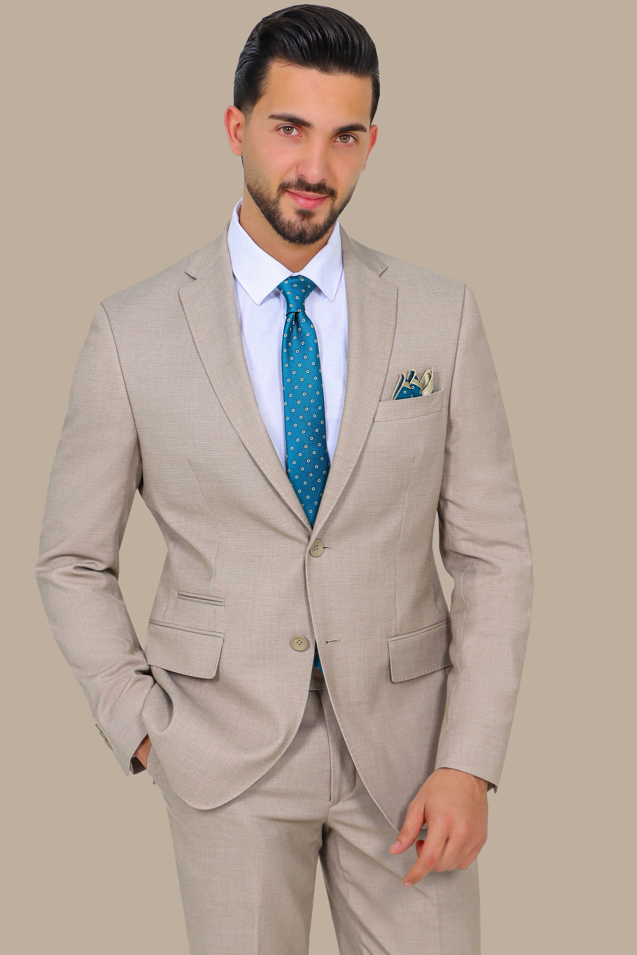 Beige 2 pcs Notch Structure Suit