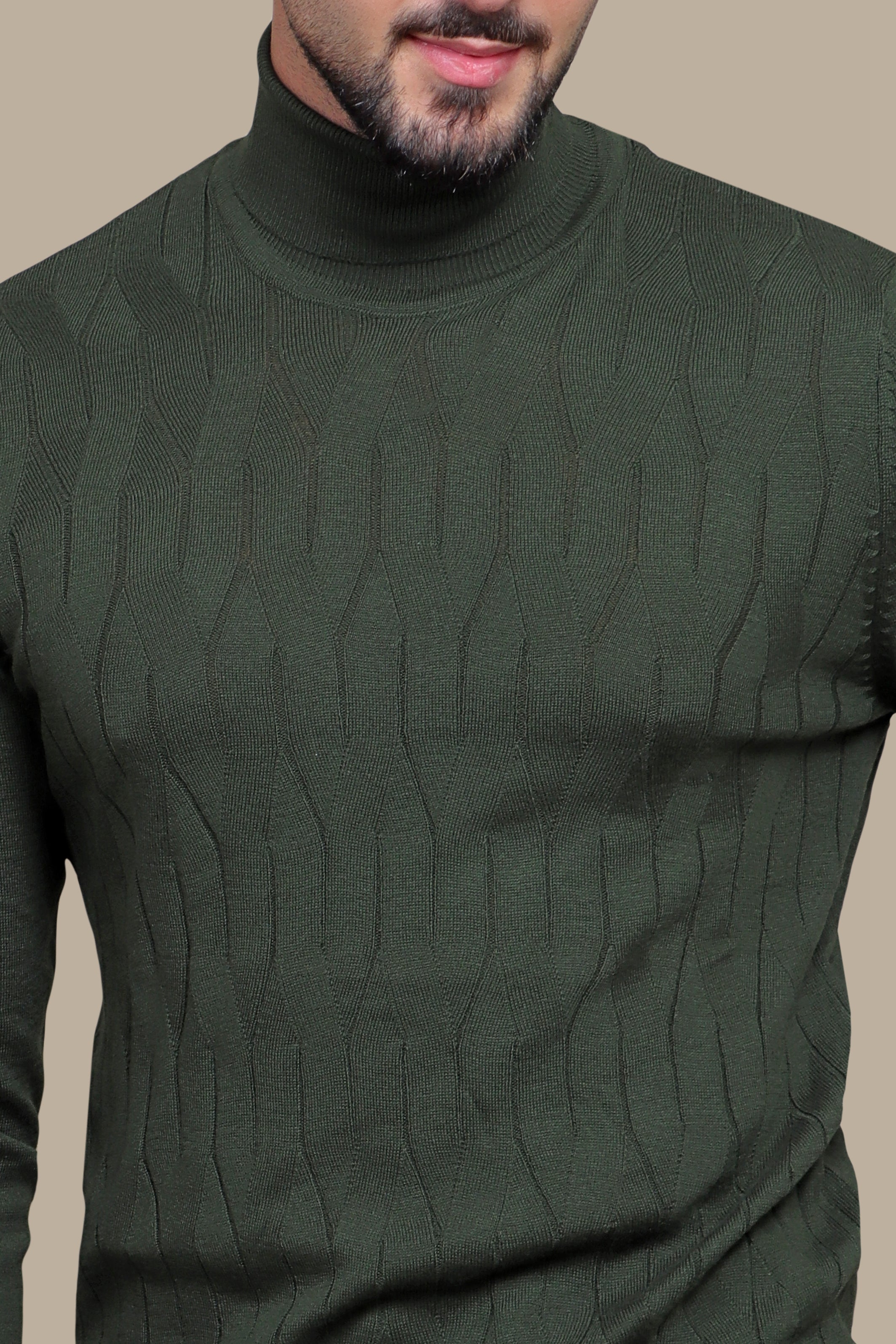 Green Braided Turtleneck Sweater