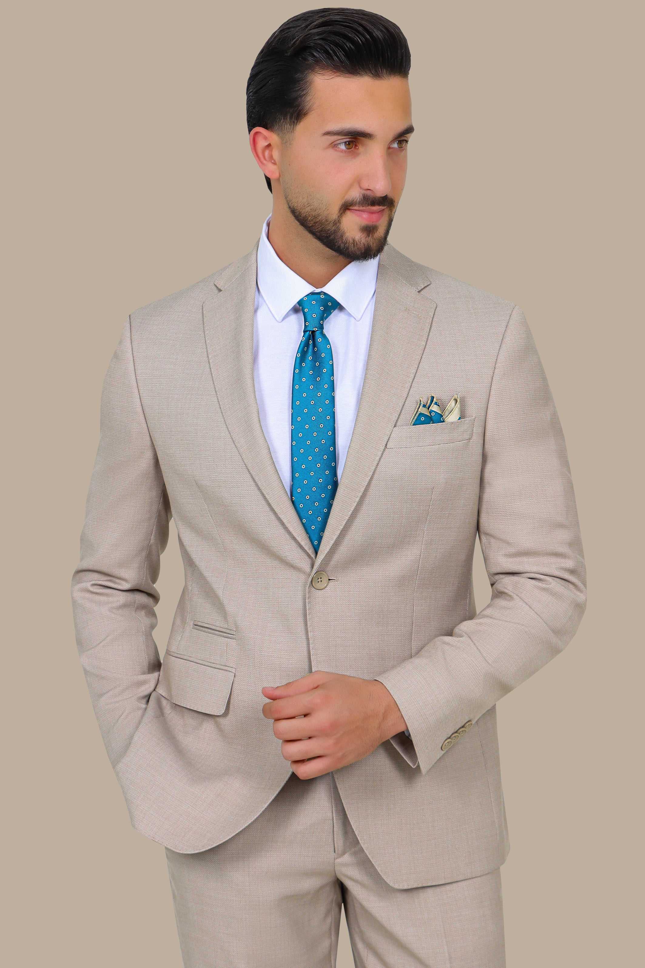 Beige 2 pcs Notch Structure Suit