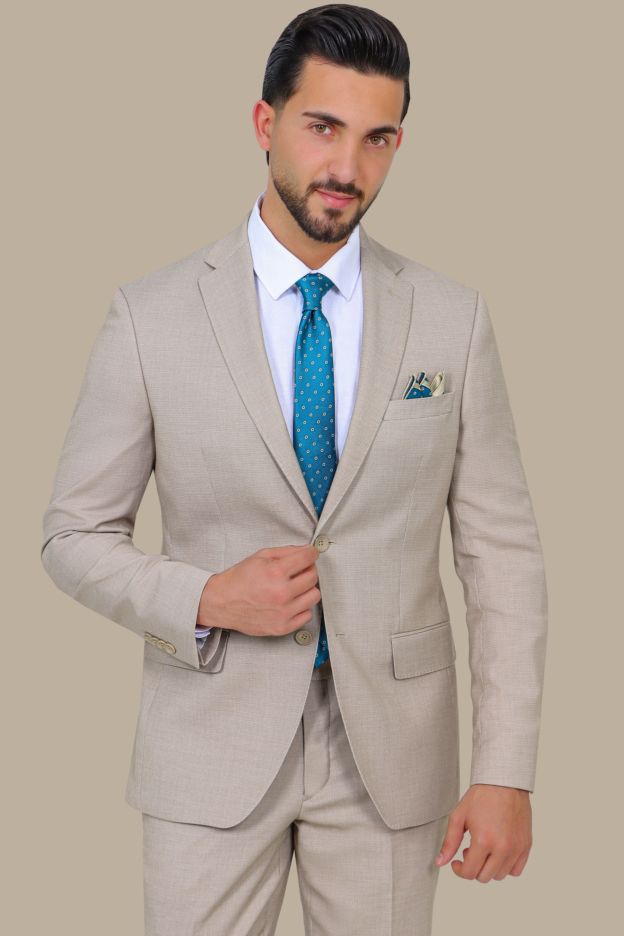 Beige 2 pcs Notch Structure Suit