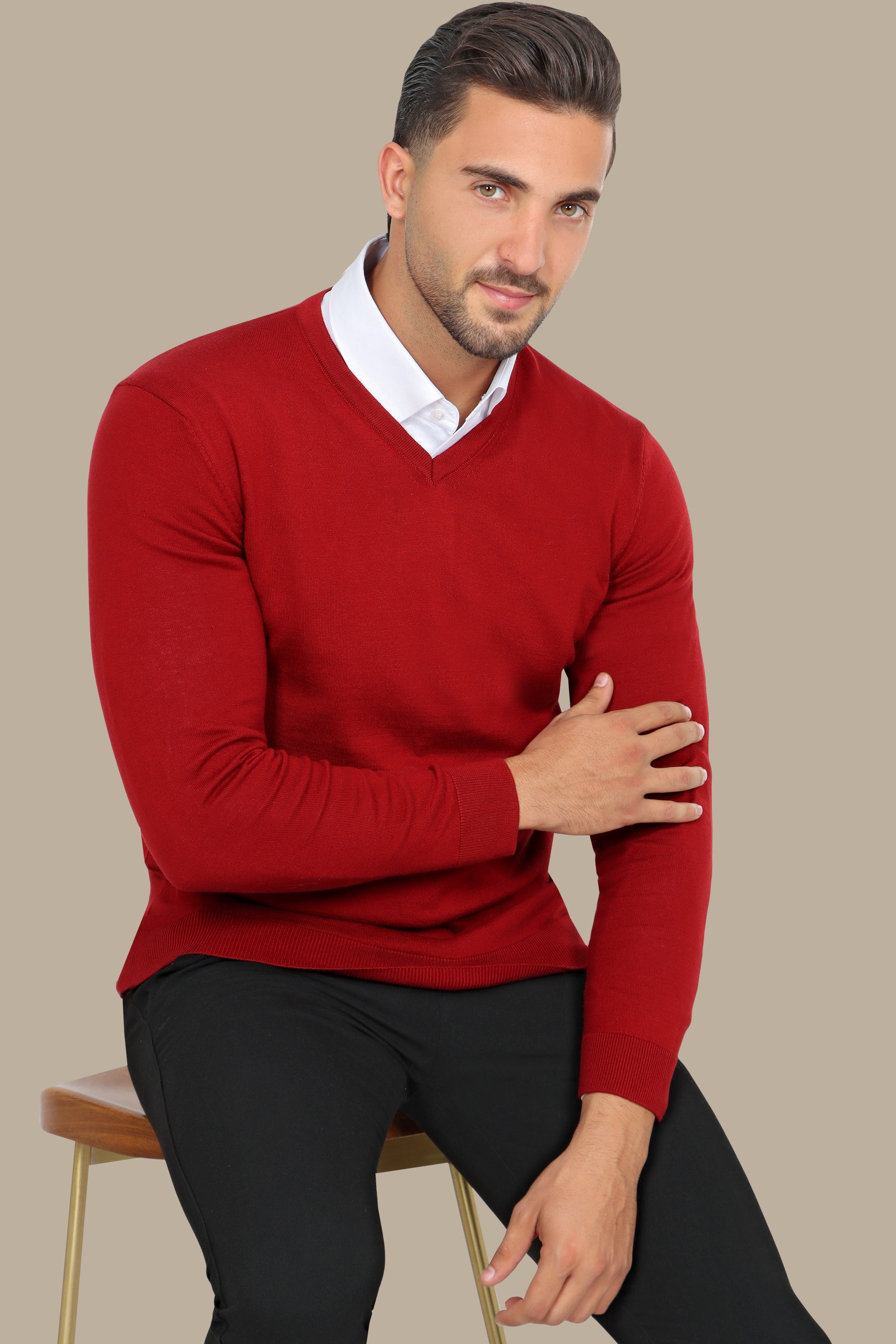 Basic Red V-Neck Sweater