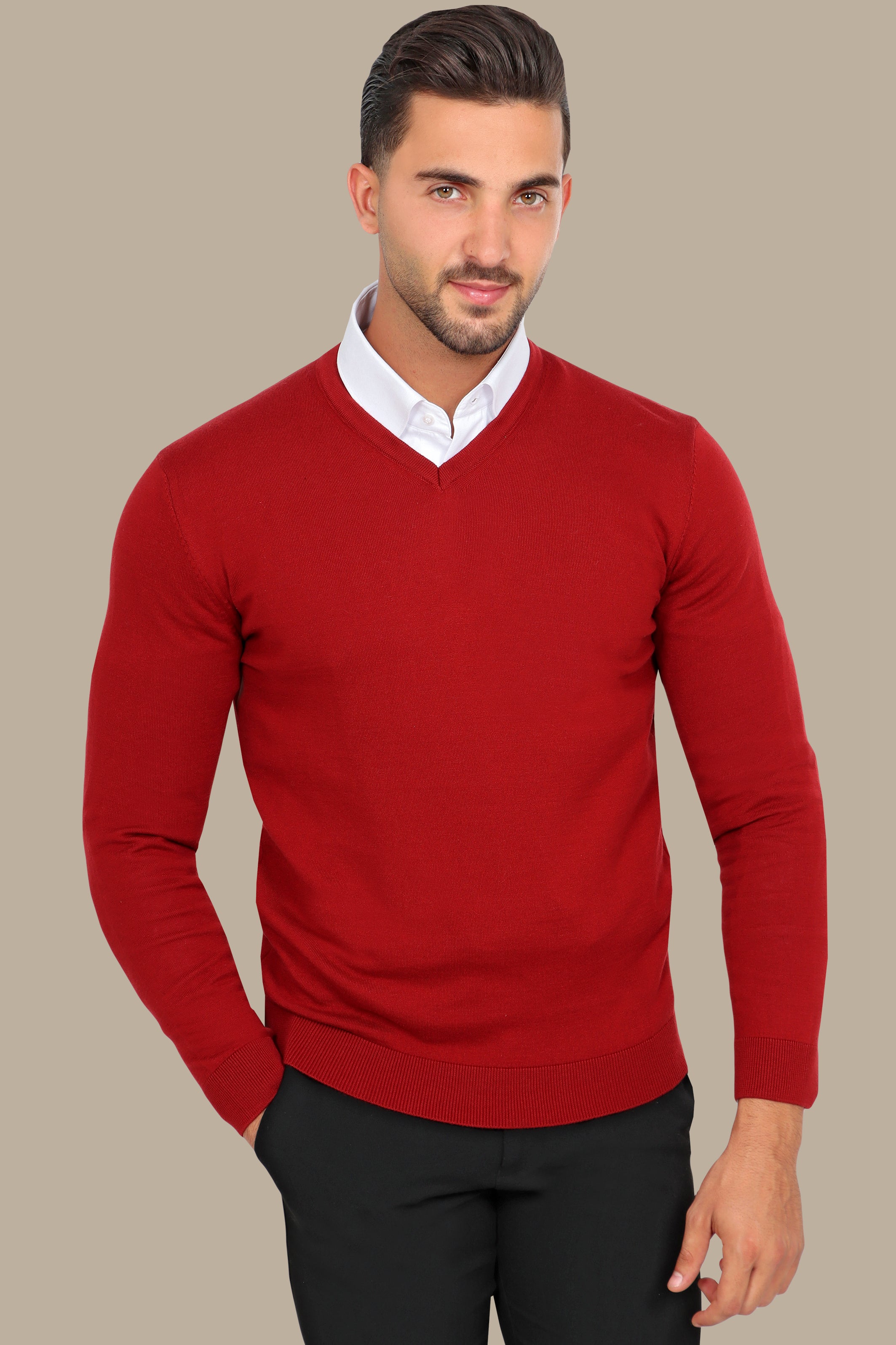 Basic Red V-Neck Sweater