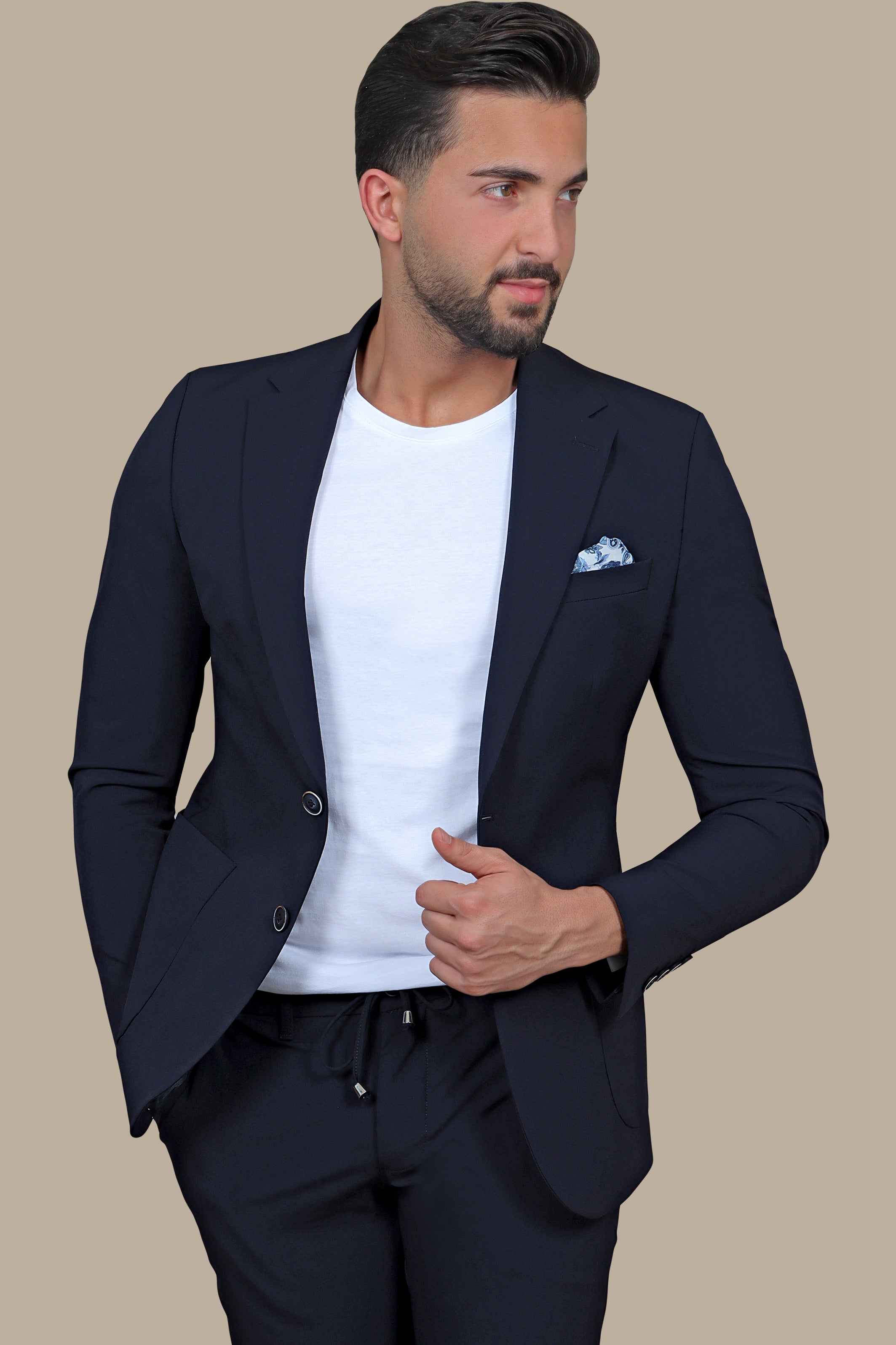 Navy Plain Patch Pocket Travel Suit