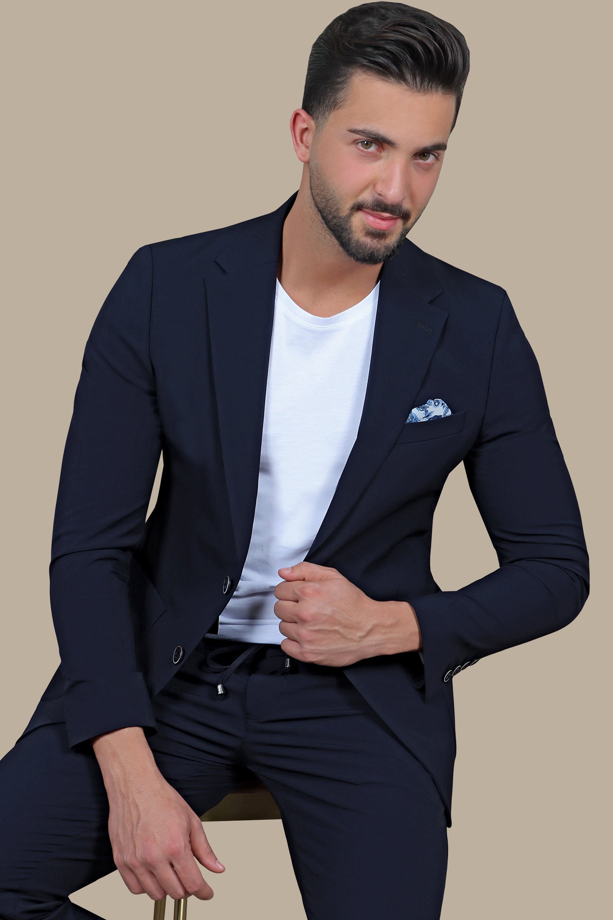 Navy Plain Patch Pocket Travel Suit