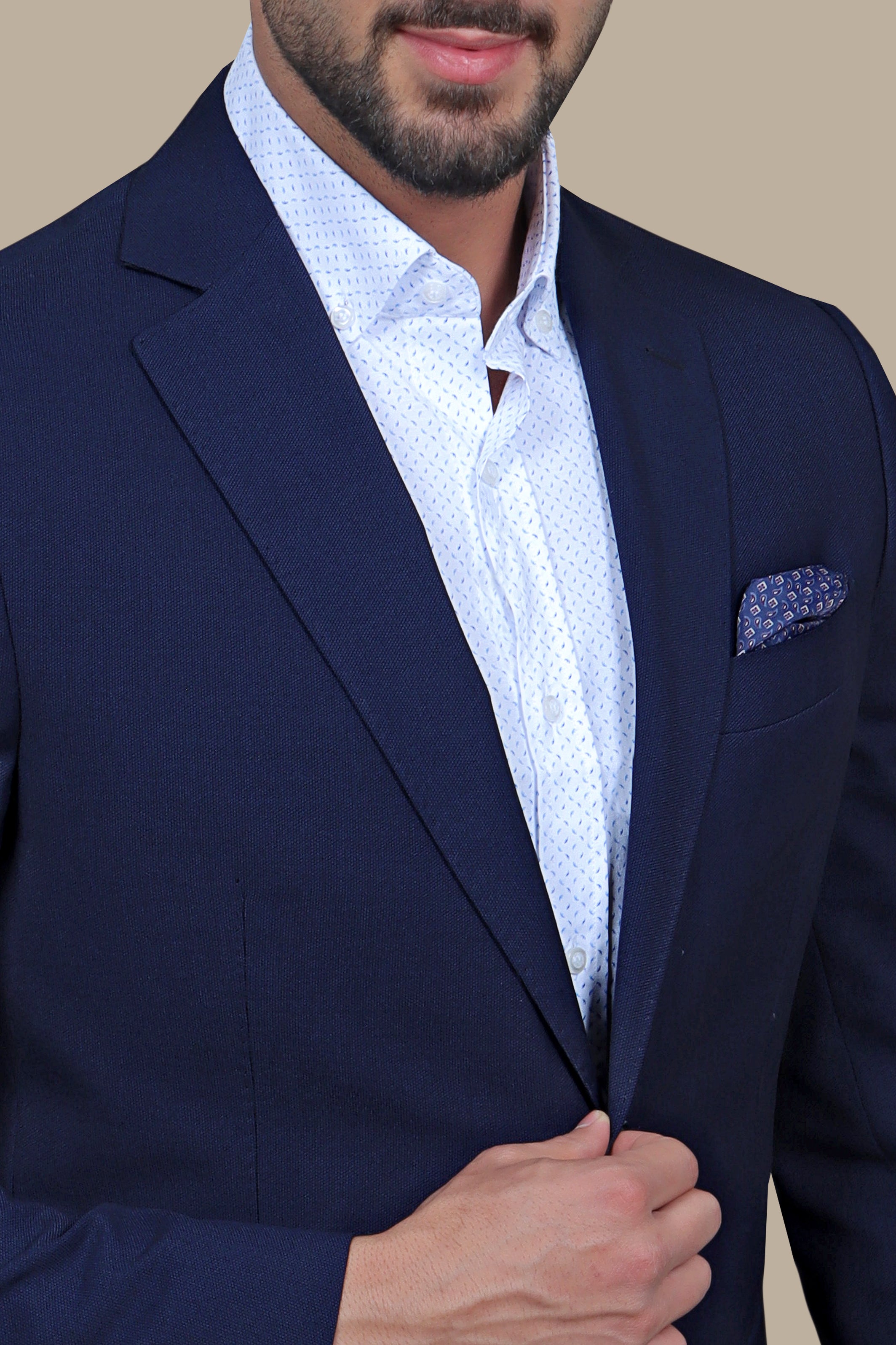 Navy Notch Lapel Regular Structure Blazer