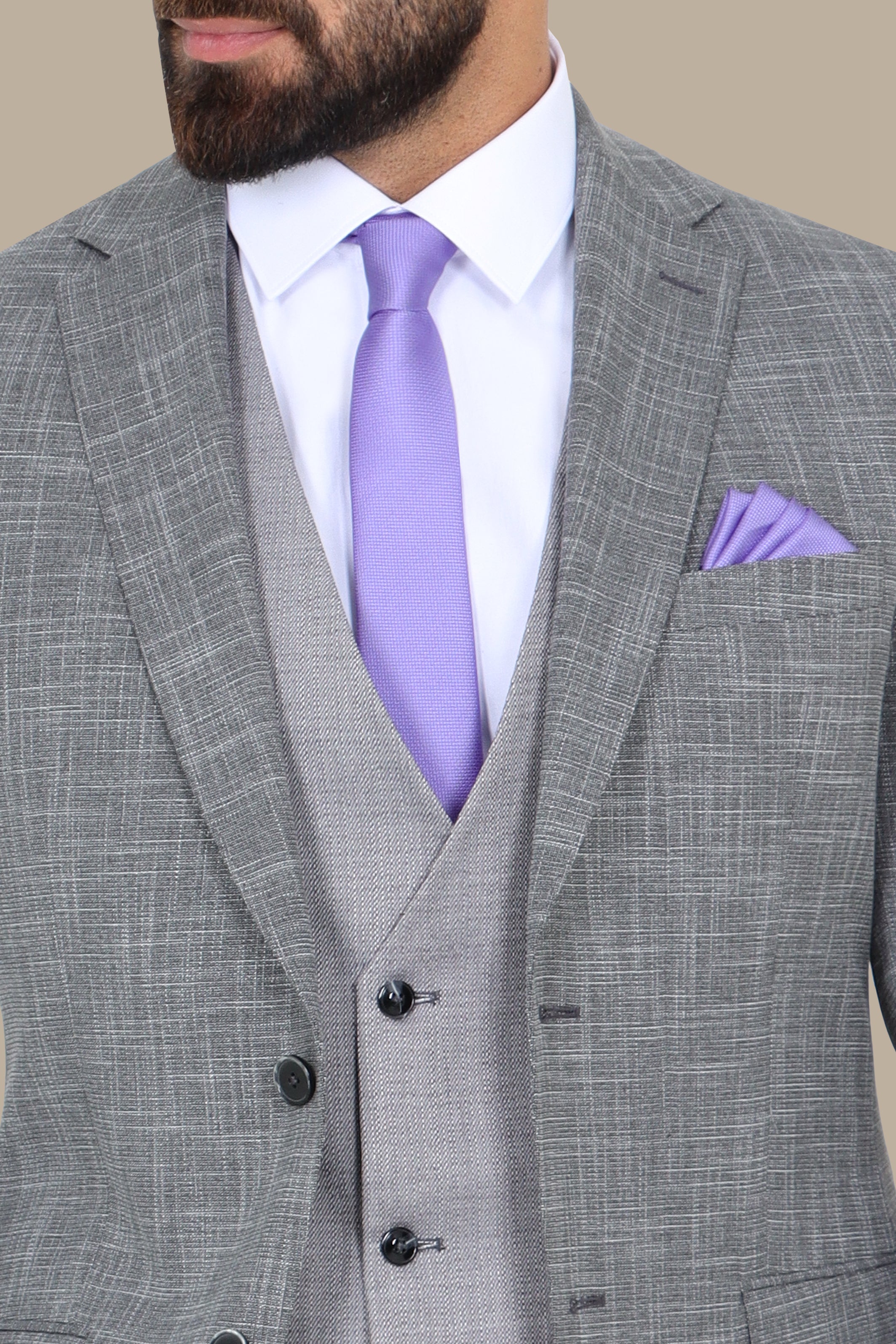 Grey Suit Fil a Fil with Notch Lapel