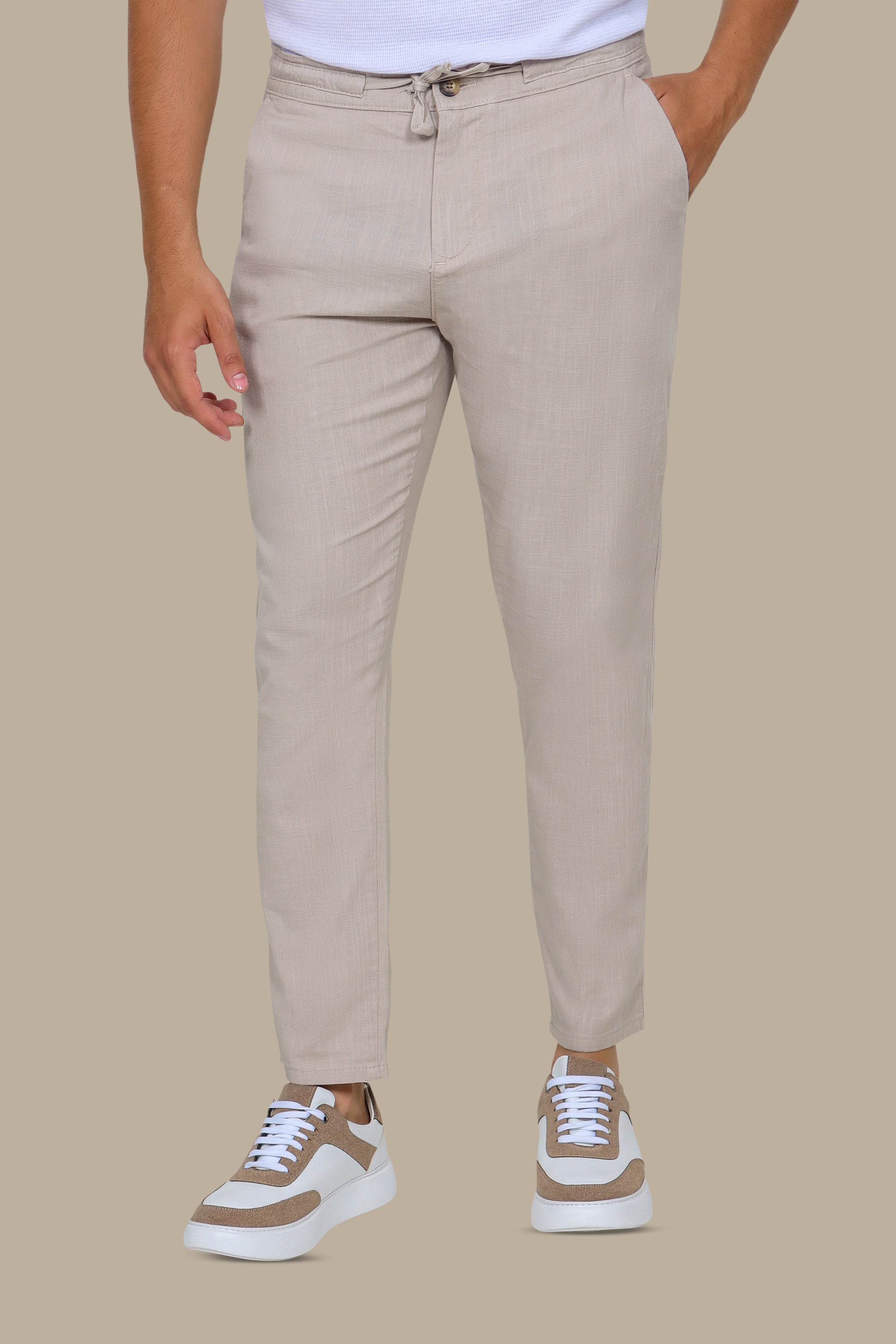 Greige Fil-à-Fil Linen Pants