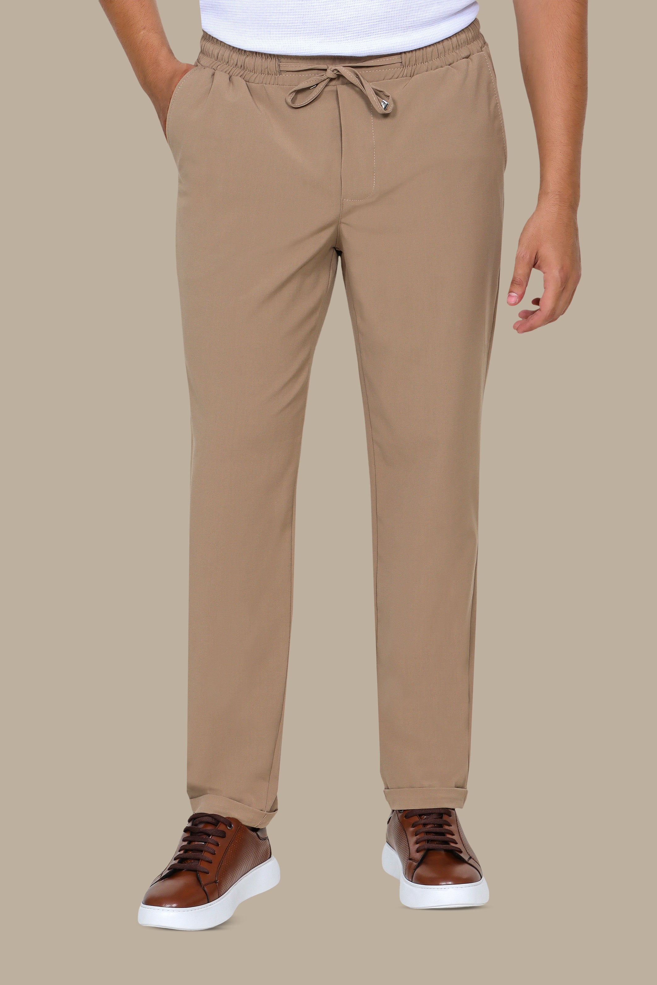 Beige Slim-Fit Jogger Pants
